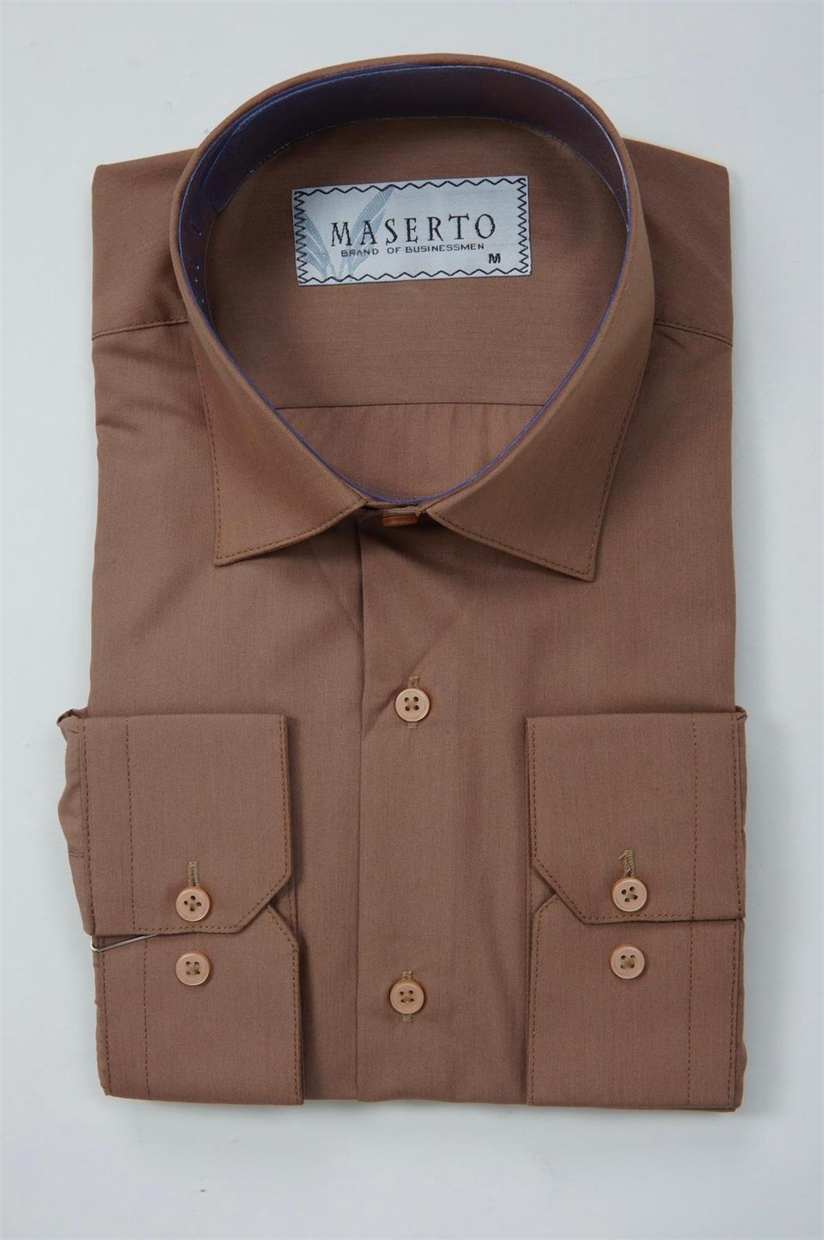 Maserto Slim Fit Kahverengi Gömlek Düz Desenli
