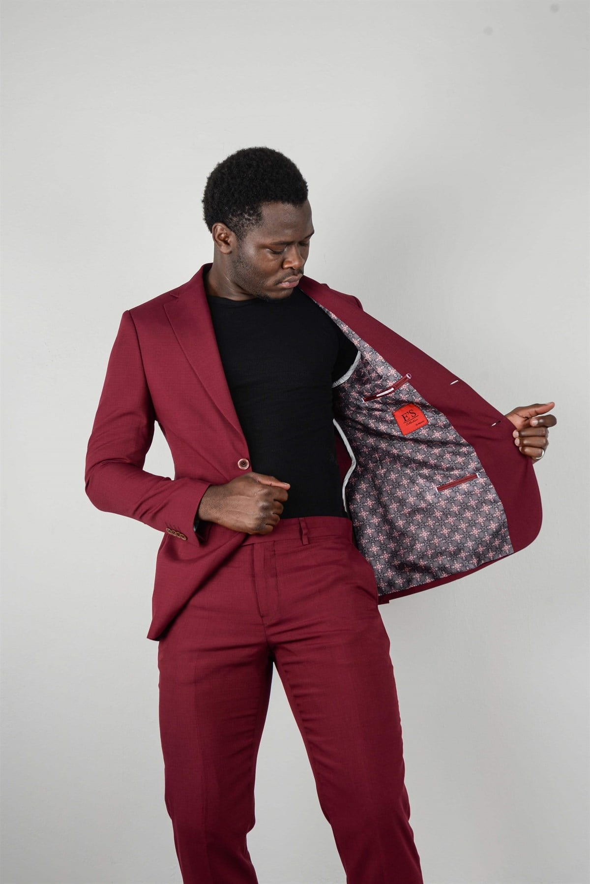 Maserto Slim Fit Koyu Kırmızı Takım Elbise Düz Desenli