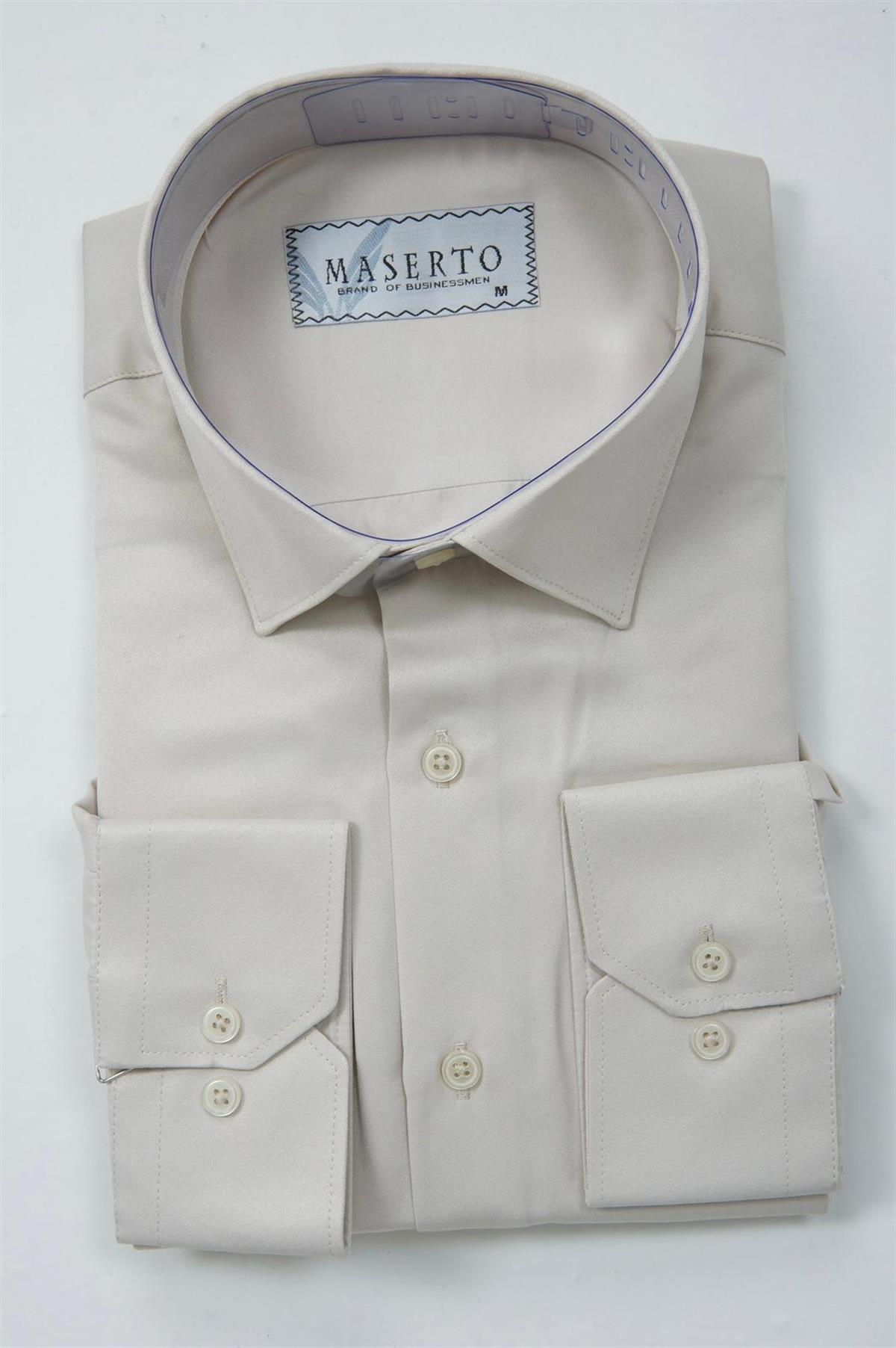 Maserto Slim Fit Krem Gömlek Düz Desenli