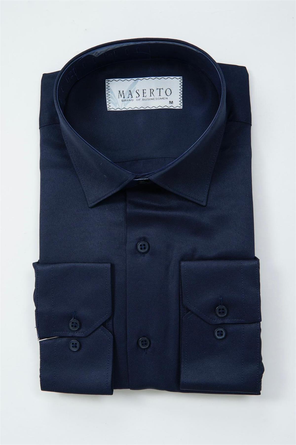 Maserto Slim Fit Lacivert Gömlek Düz Desenli