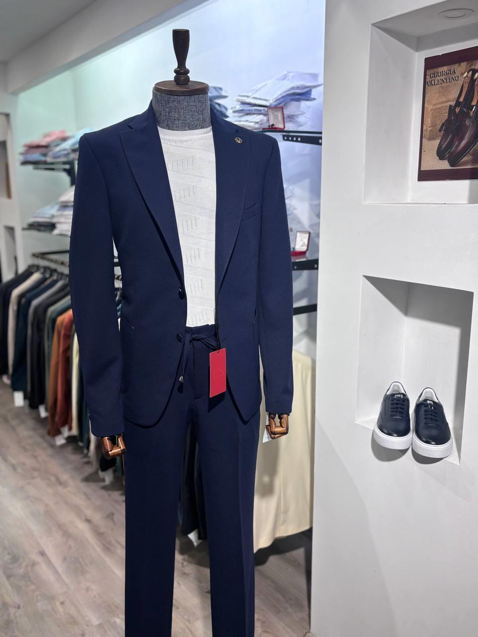 Maserto Slim Fit Lacivert Soft Takım Elbise Düz Desenli