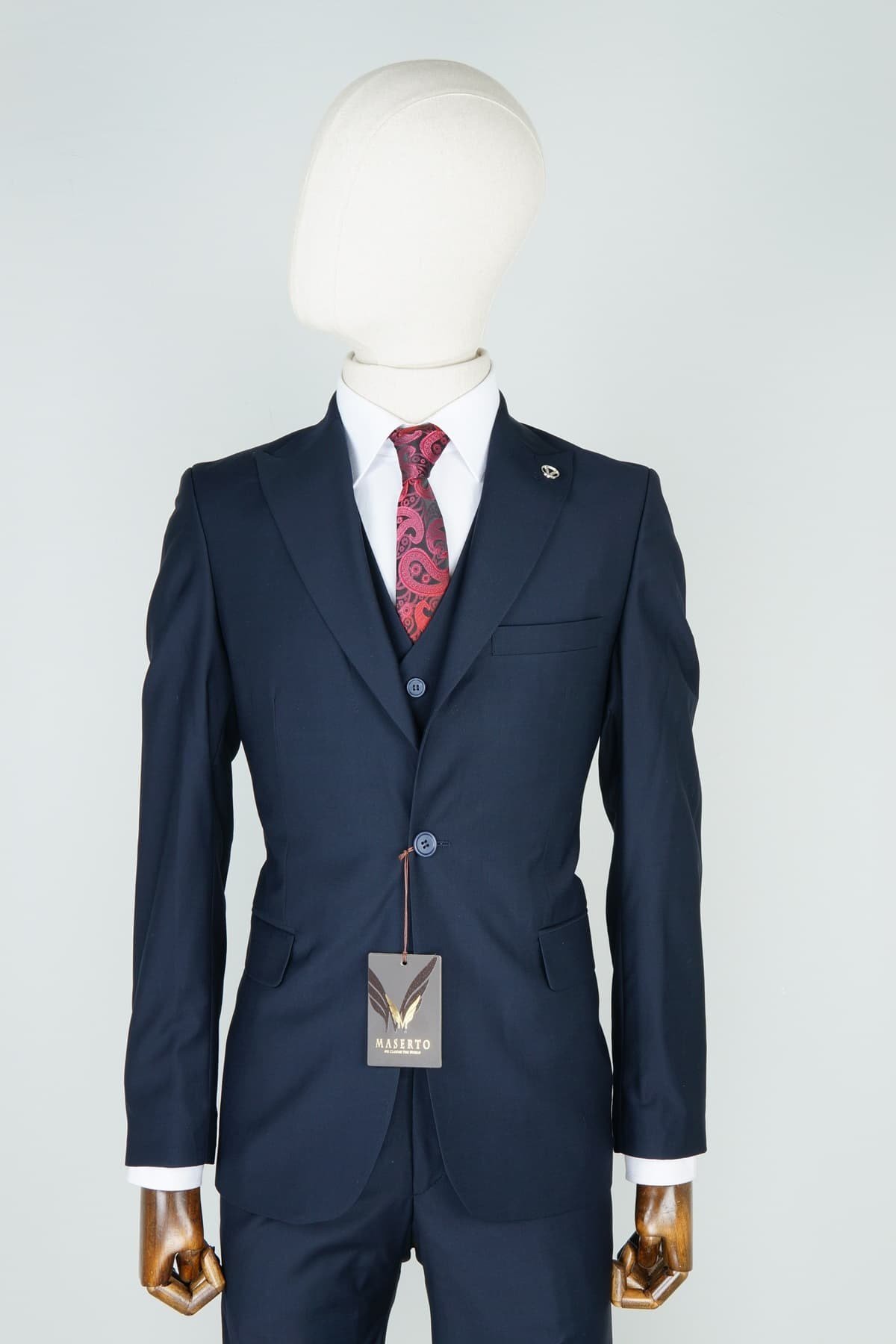 Maserto Slim Fit Lacivert Takım Elbise Düz Desenli