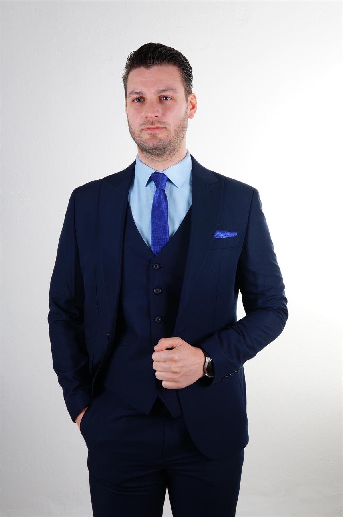 Maserto Slim Fit Lacivert Takım Elbise Düz Desenli