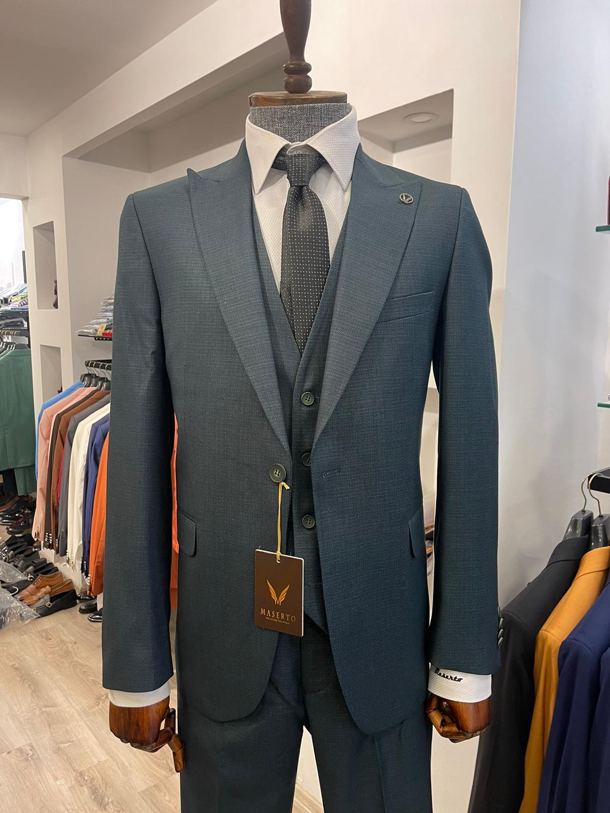 Maserto Slim Fit Lacivert Takım Elbise Düz Desenli