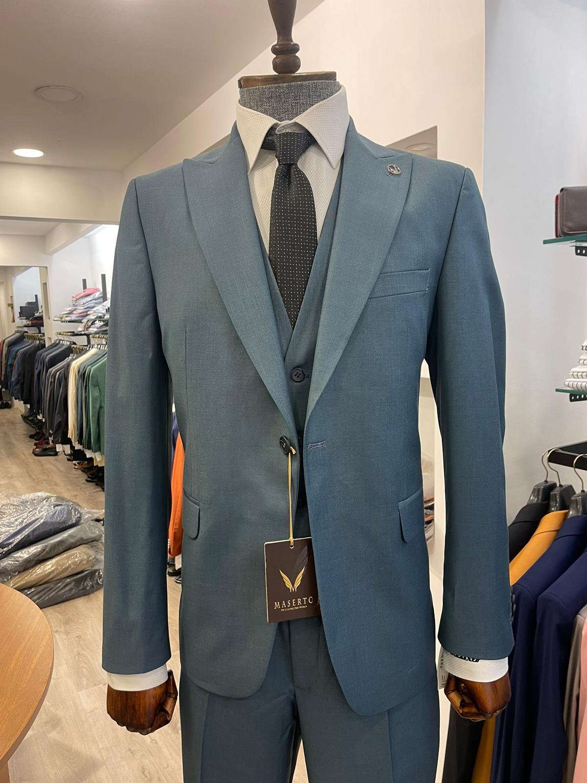 Maserto Slim Fit Lacivert Takım Elbise Düz Desenli