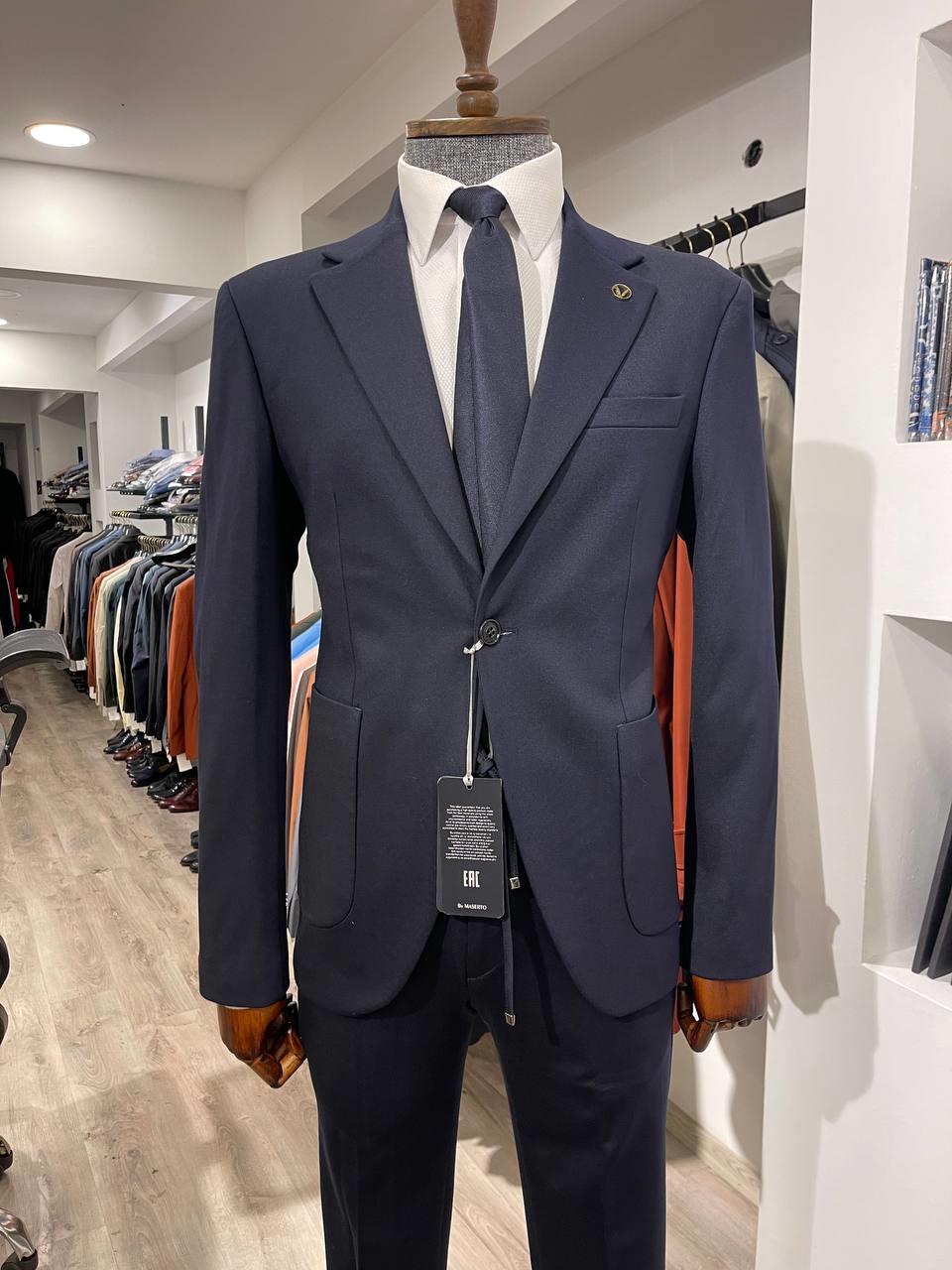 Maserto Slim Fit Lacivert Takım Elbise Düz Desenli