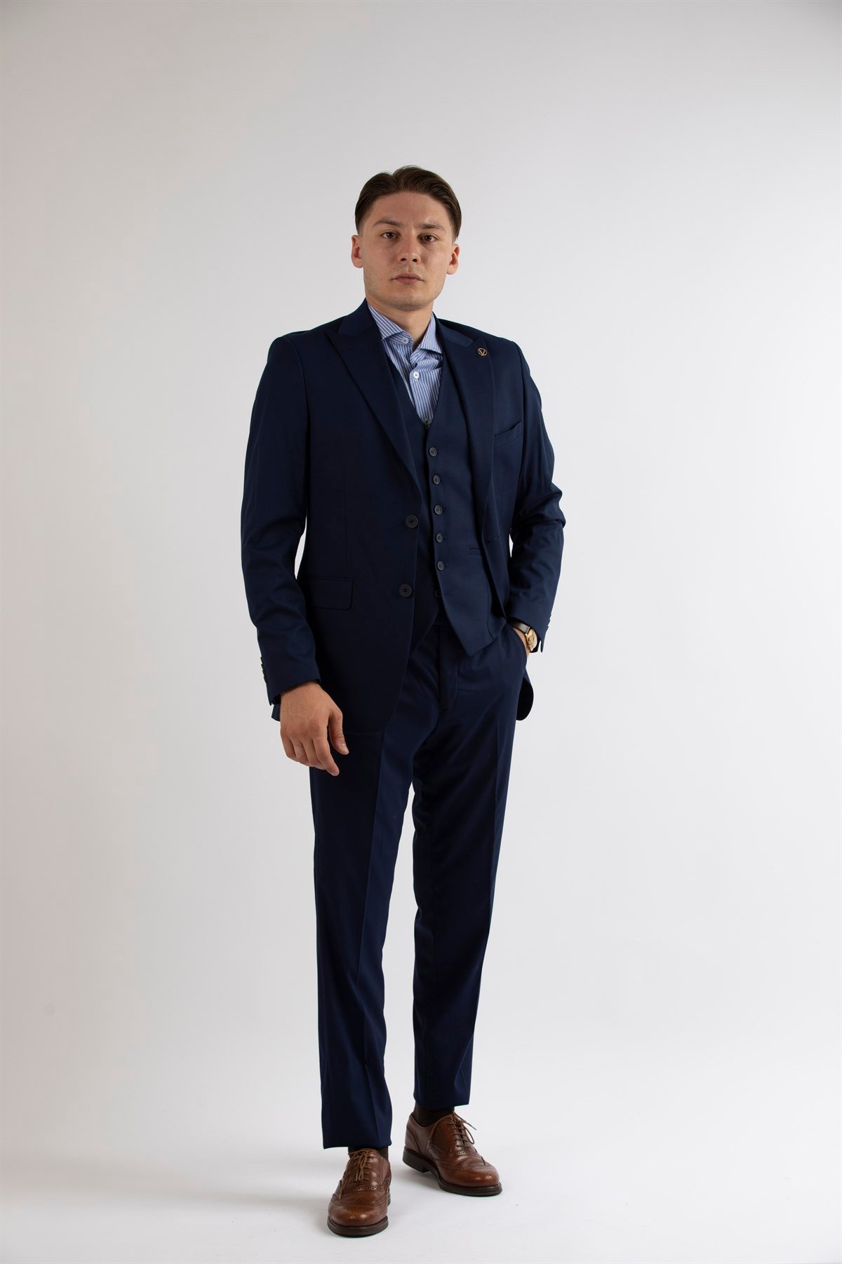 Maserto Slim Fit Lacivert Takım Elbise Düz Desenli