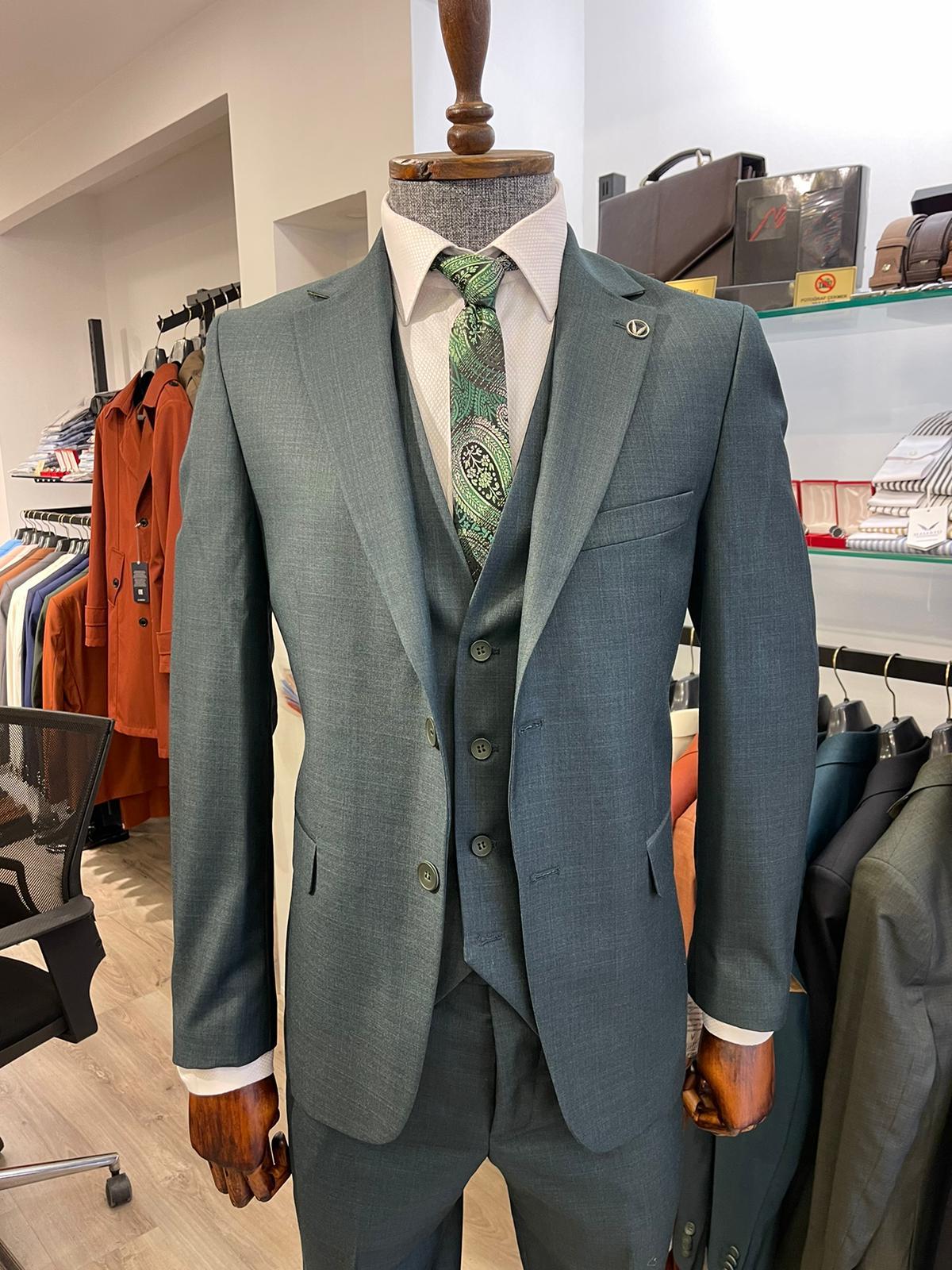 Maserto Slim Fit Lacivert Takım Elbise Düz Desenli