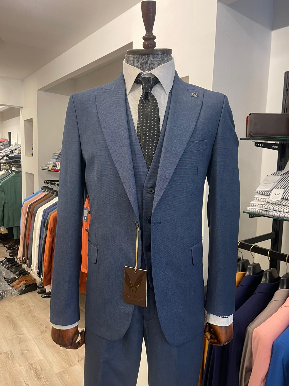 Maserto Slim Fit Lacivert Takım Elbise Düz Desenli