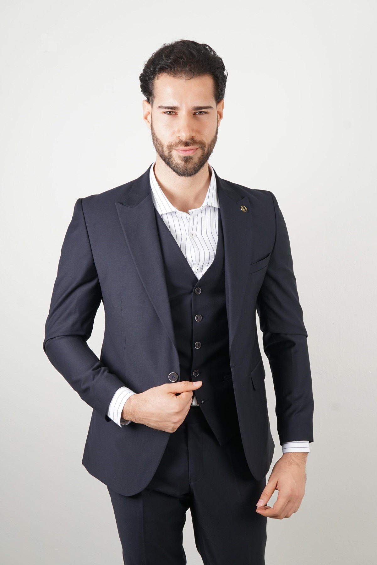 Maserto Slim Fit Lacivert Takım Elbise Düz Desenli