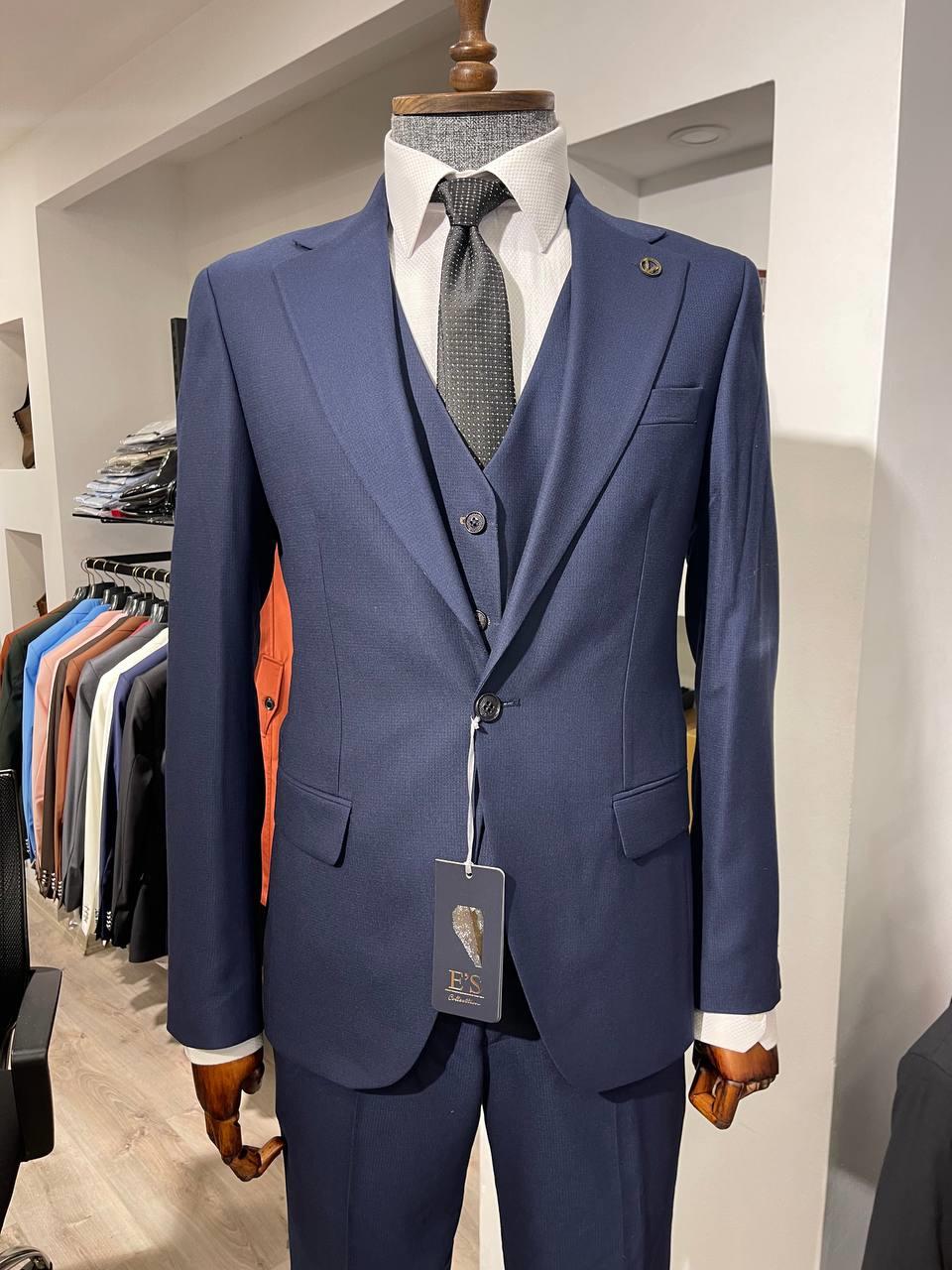 Maserto Slim Fit Lacivert Takım Elbise Düz Desenli