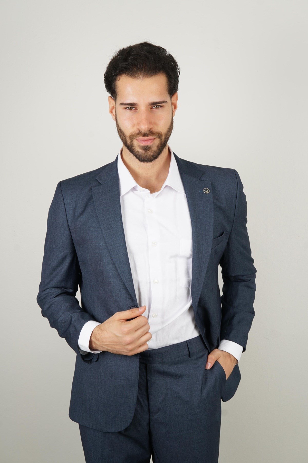 Maserto Slim Fit Lacivert Takım Elbise Düz Desenli