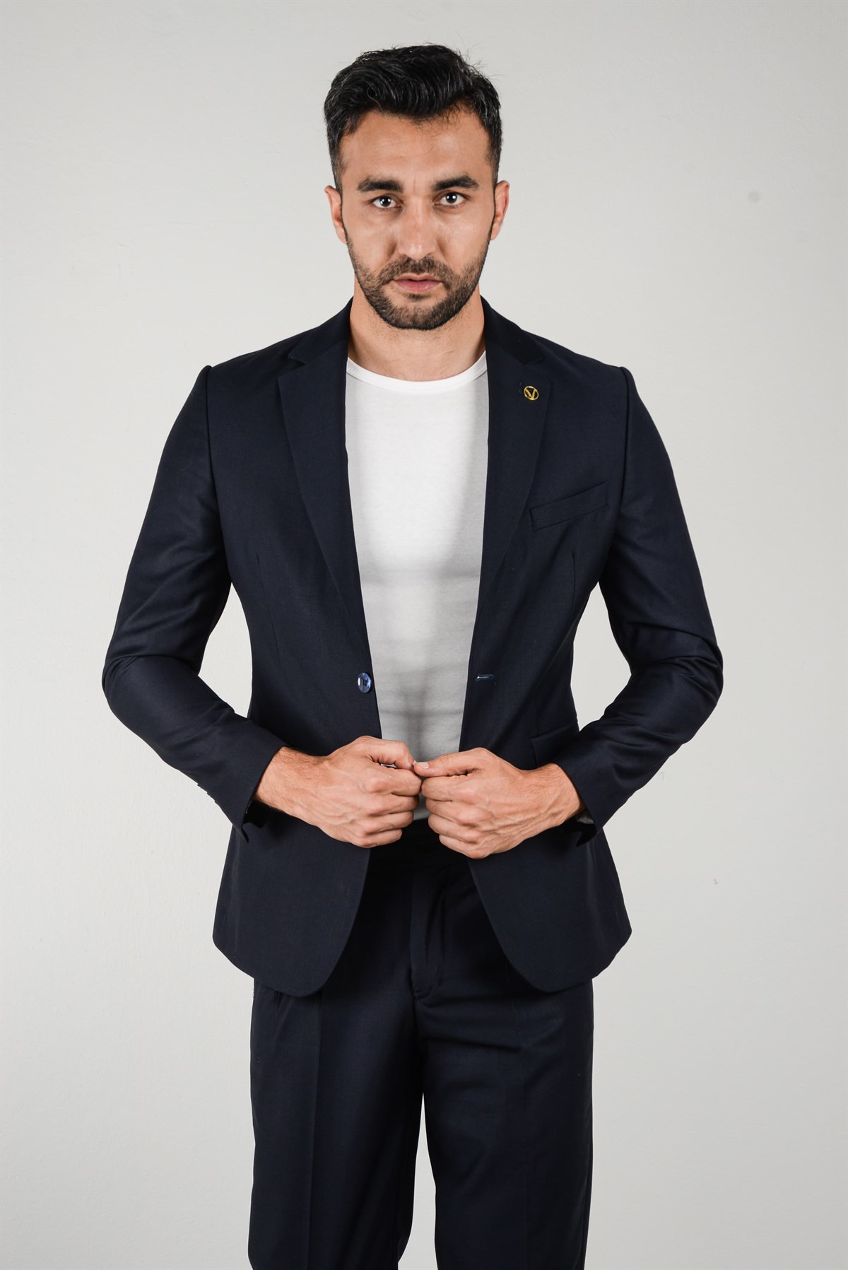 Maserto Slim Fit Lacivert Takım Elbise Düz Desenli