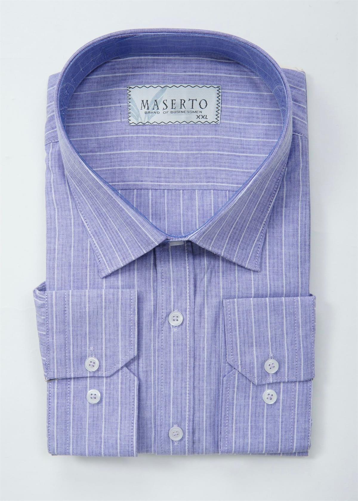 Maserto Slim Fit Lila Gömlek Çizgili Desenli