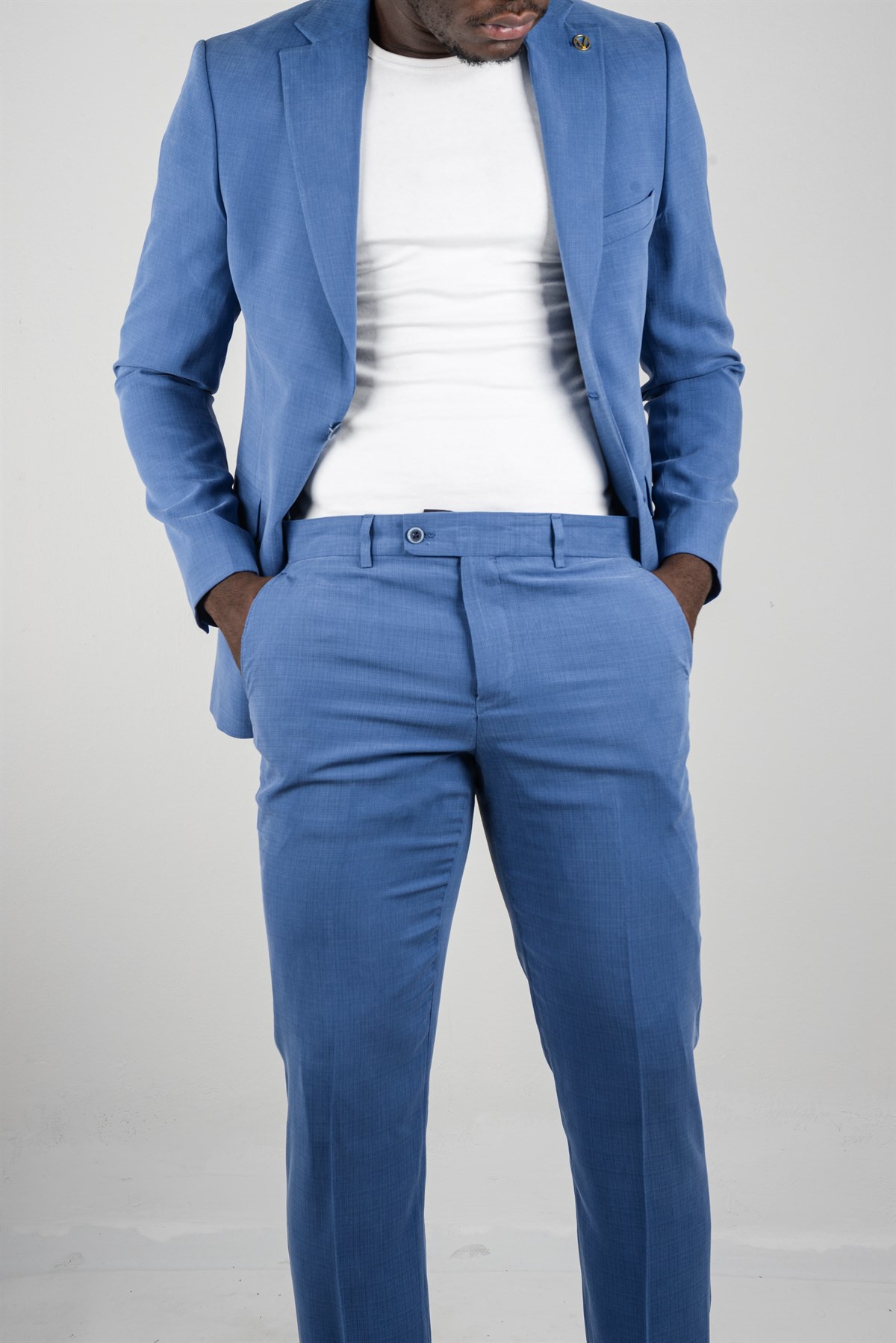 Maserto Slim Fit Mavi Ceket Düz Desenli