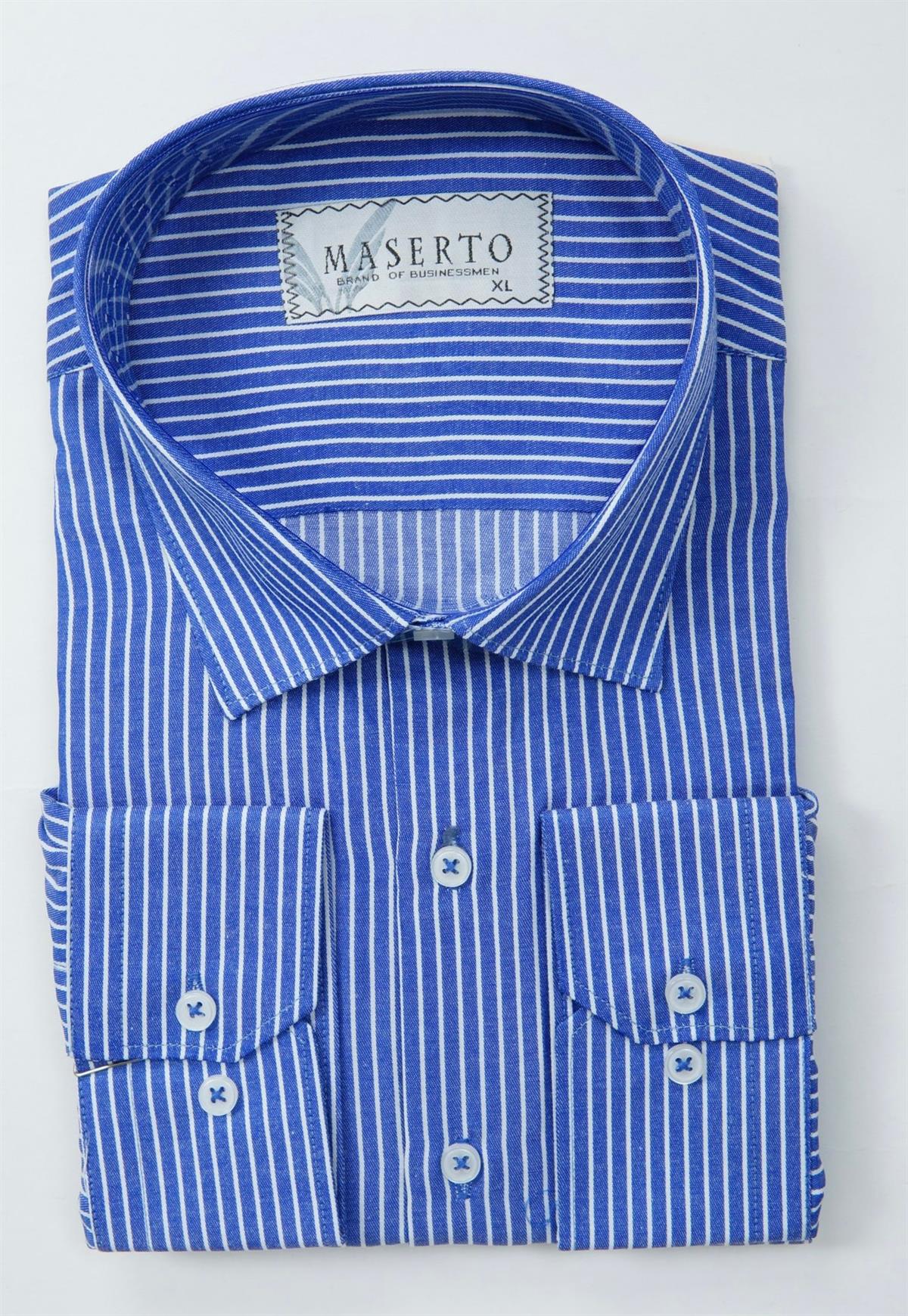 Maserto Slim Fit Mavi Gömlek Çizgili Desenli