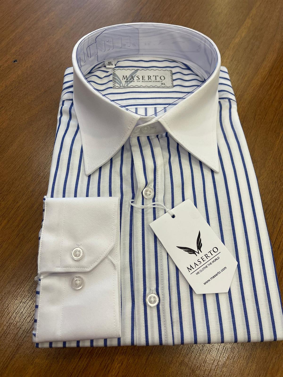 Maserto Slim Fit Mavi Gömlek Çizgili Desenli