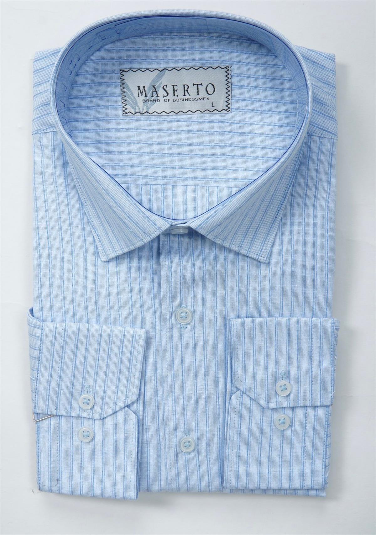 Maserto Slim Fit Mavi Gömlek Çizgili Desenli