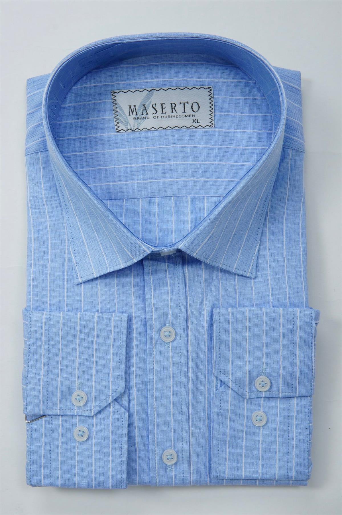 Maserto Slim Fit Mavi Gömlek Çizgili Desenli
