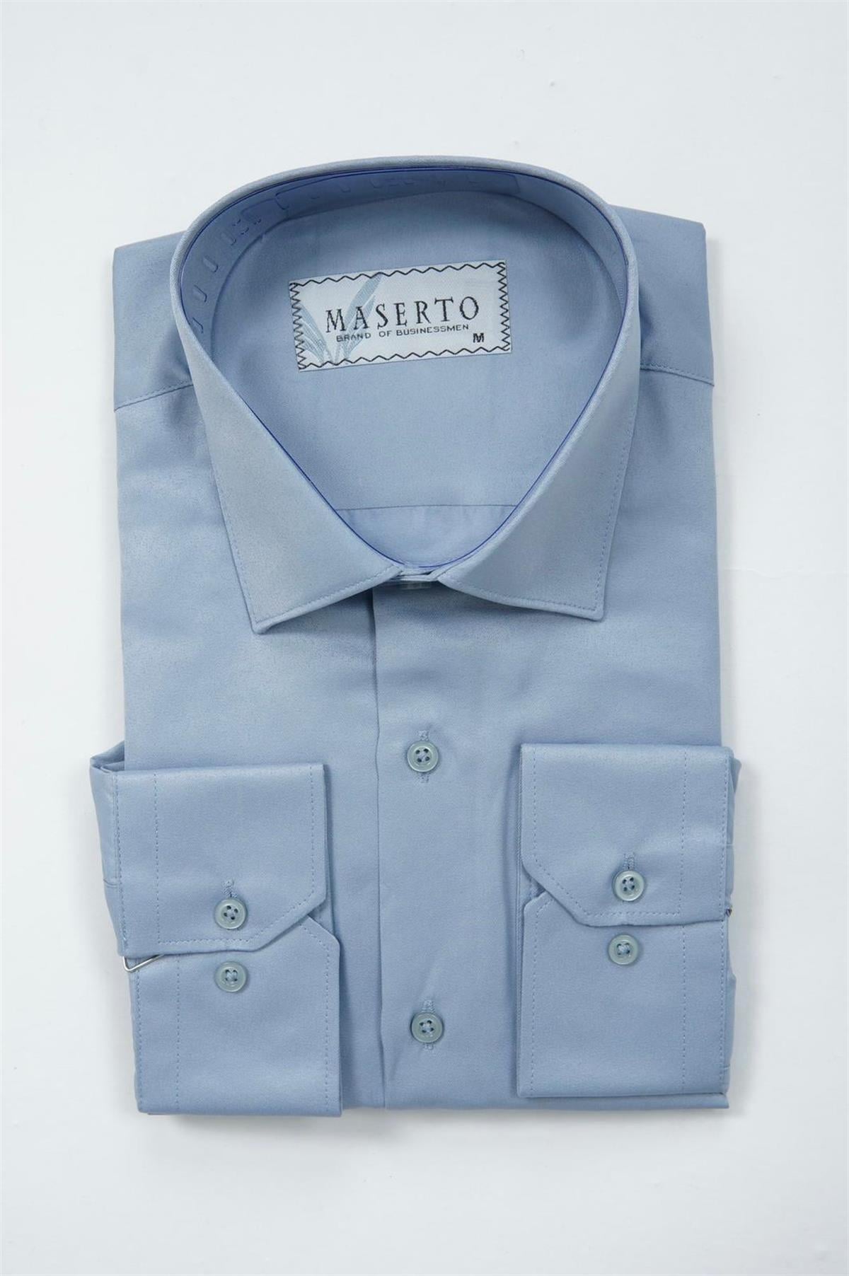 Maserto Slim Fit Mavi Gömlek Düz Desenli