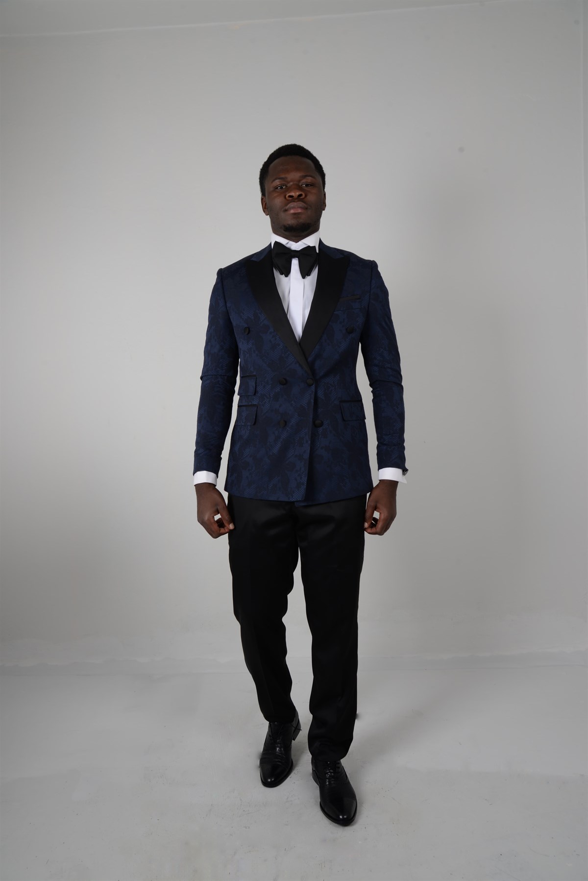 Maserto Slim Fit Blue Tuxedo Flower Patterned