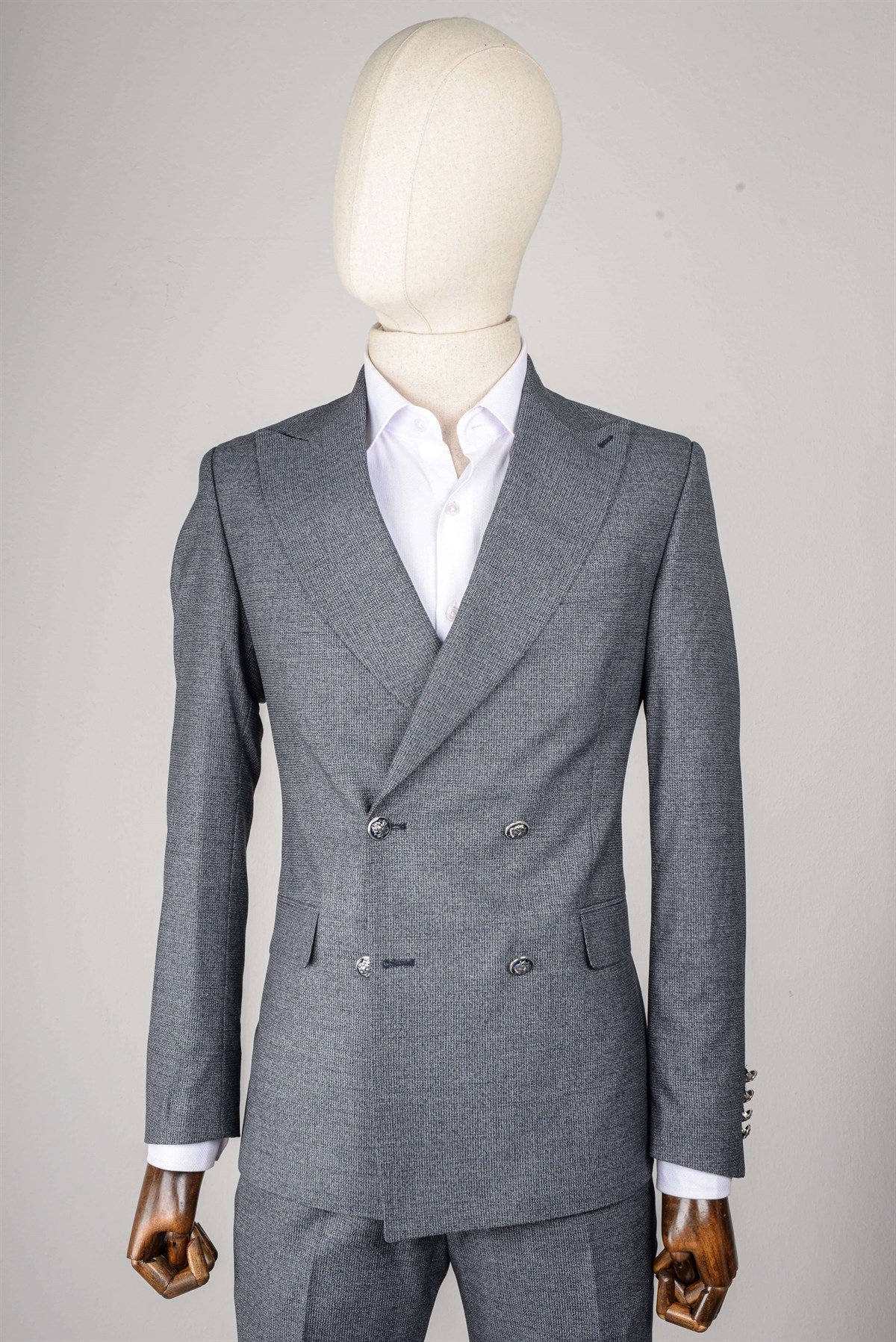 Maserto Slim Fit Mavi Takım Elbise Kendinden Desenli