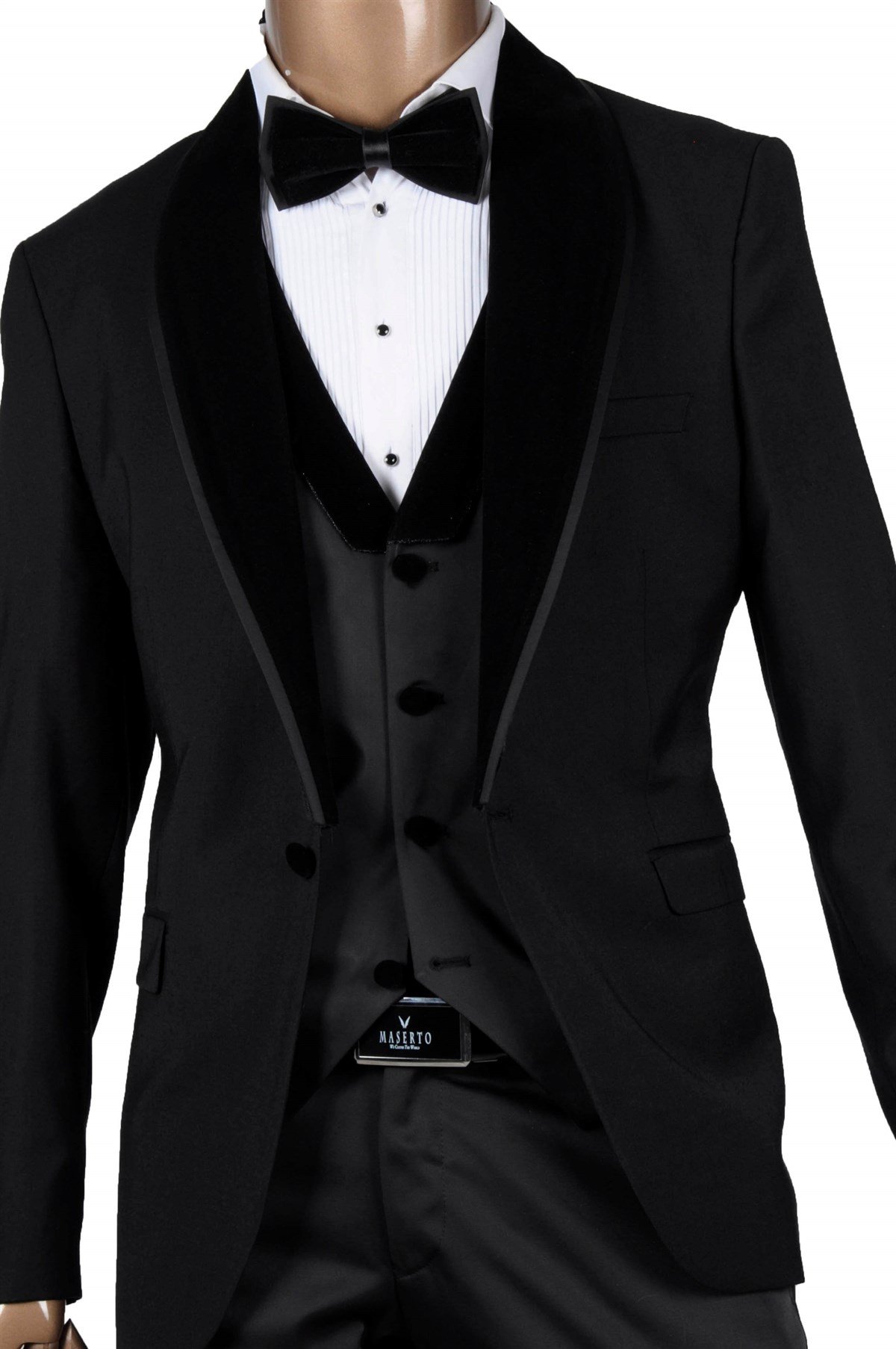 Maserto Slim Fit Özel Siyah Damatlık