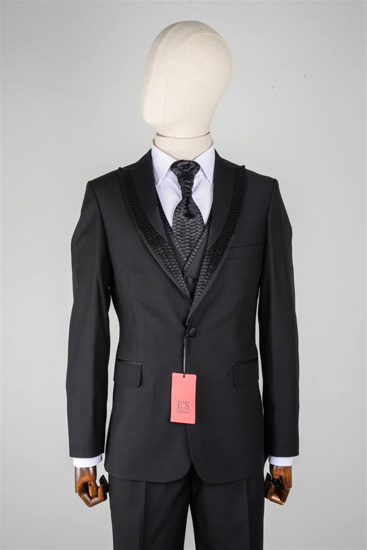 Maserto Slim Fit Siyah Damatlık Düz Desenli