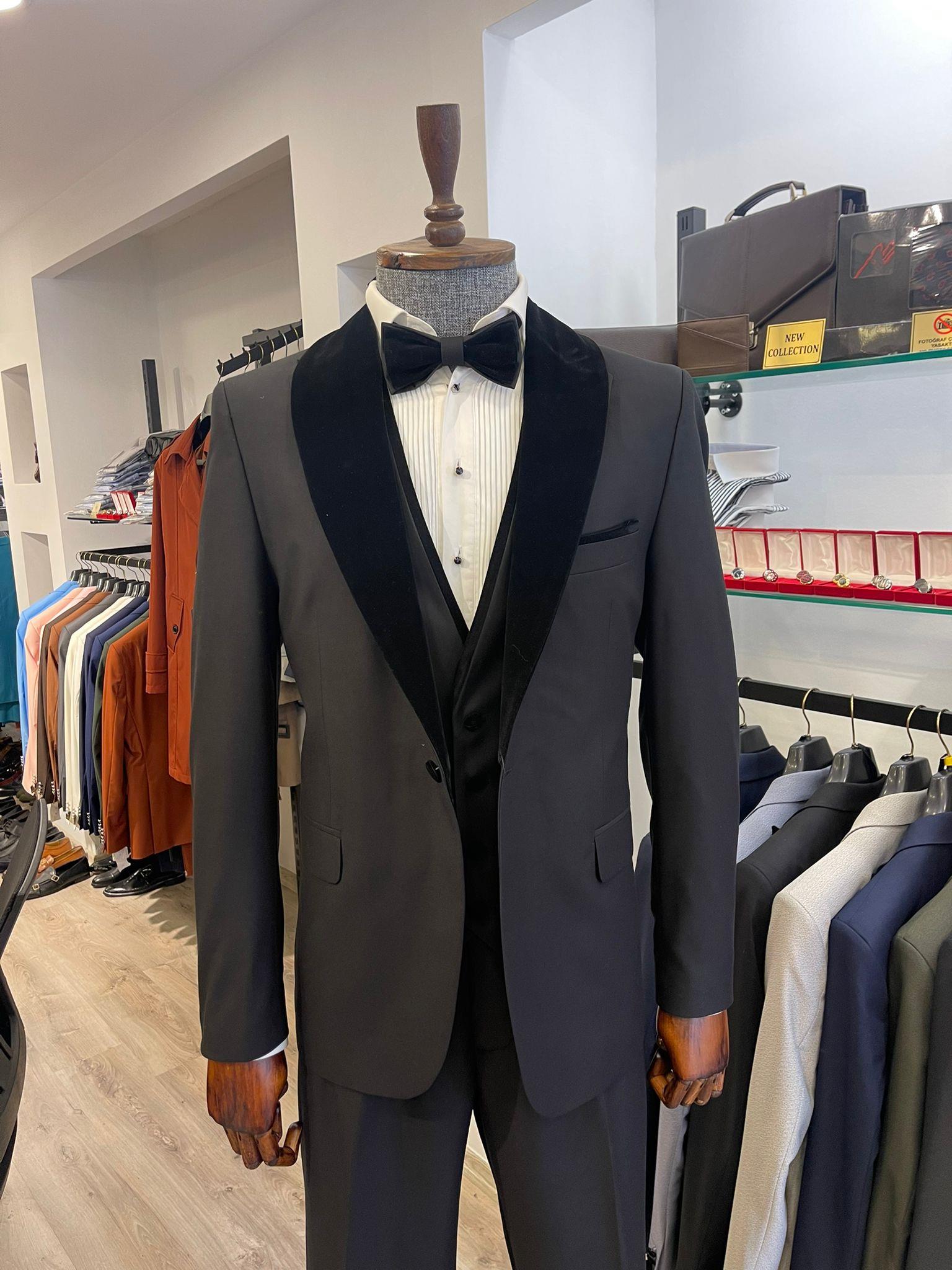 Maserto Slim Fit Siyah Damatlık Düz Desenli