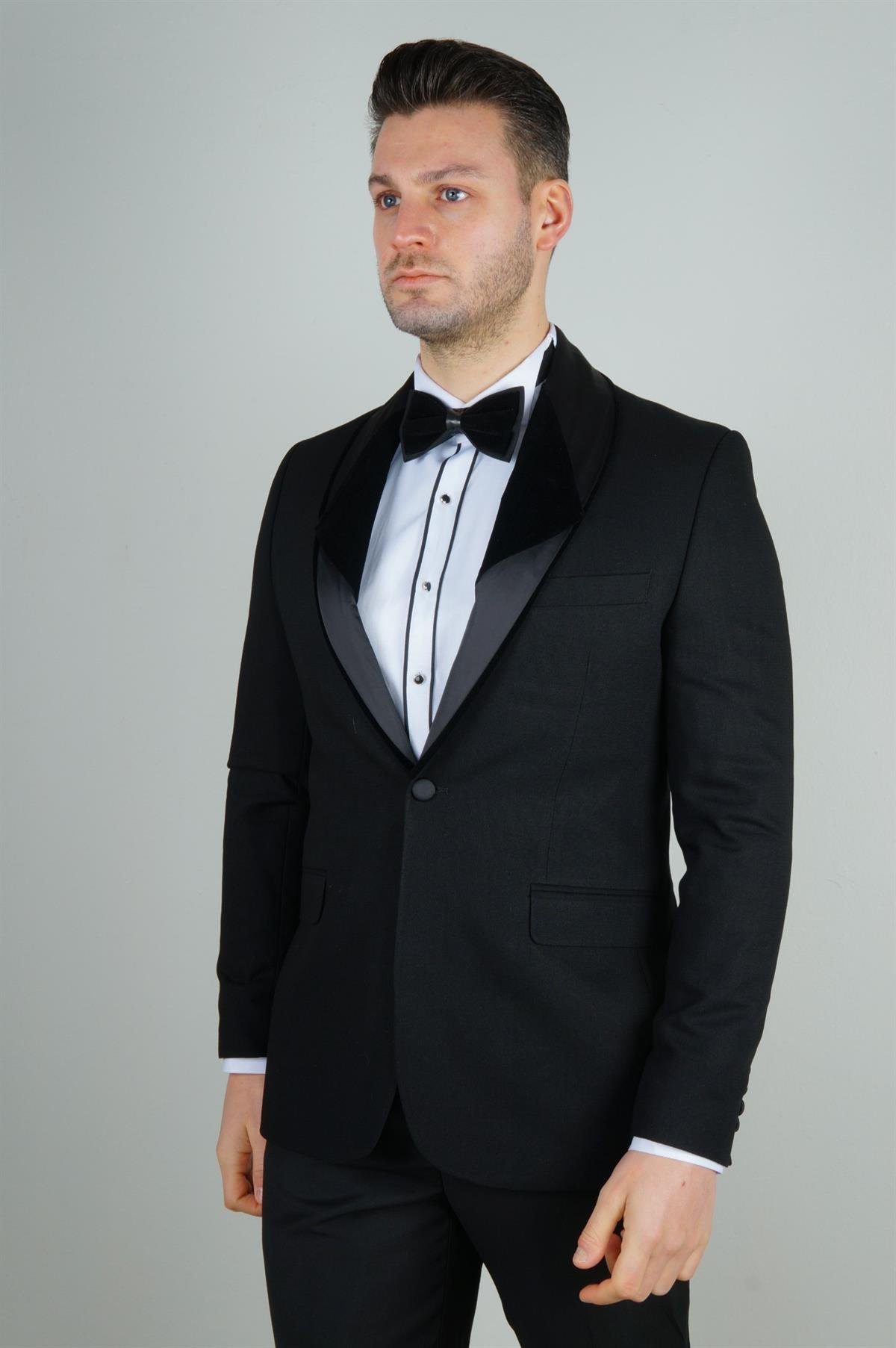 Maserto Slim Fit Siyah Damatlık Düz Desenli