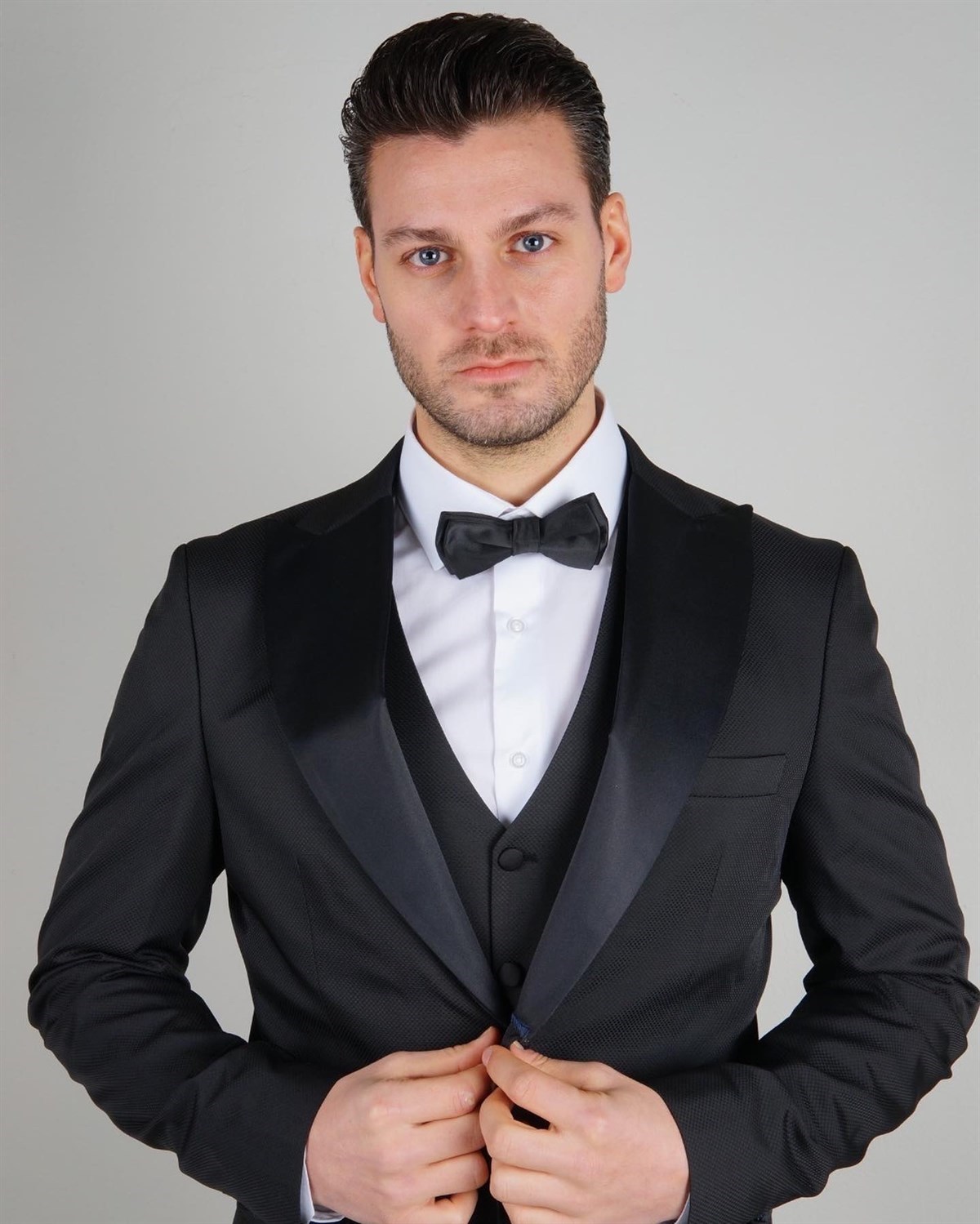 Maserto Slim Fit Siyah Damatlık Düz Desenli