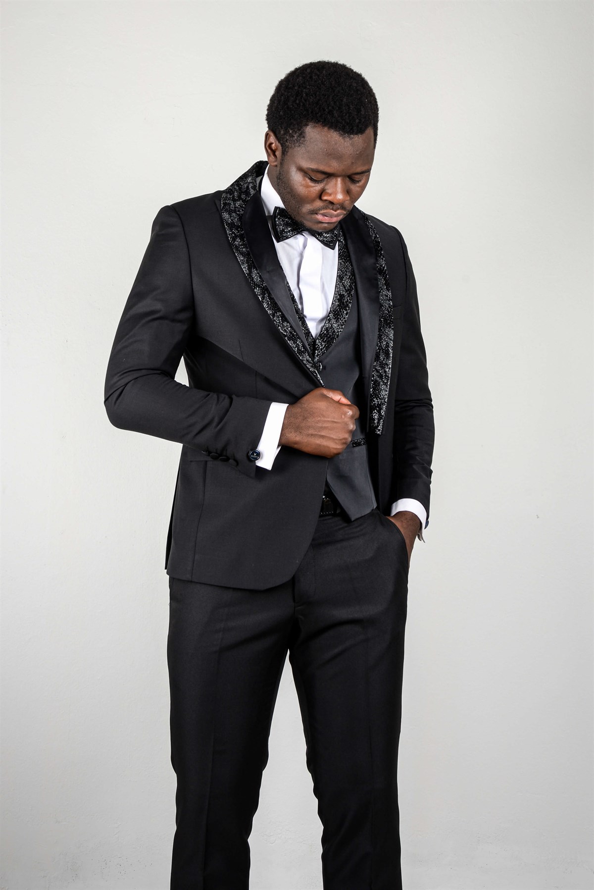 Maserto Slim Fit Siyah Özel Dikim Damatlık