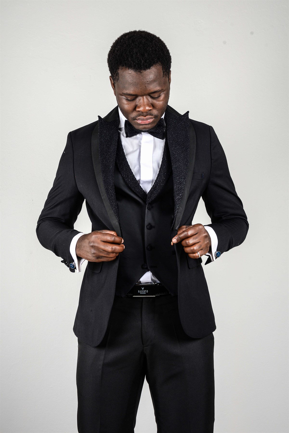 Maserto Slim Fit Siyah Özel Dikim Damatlık