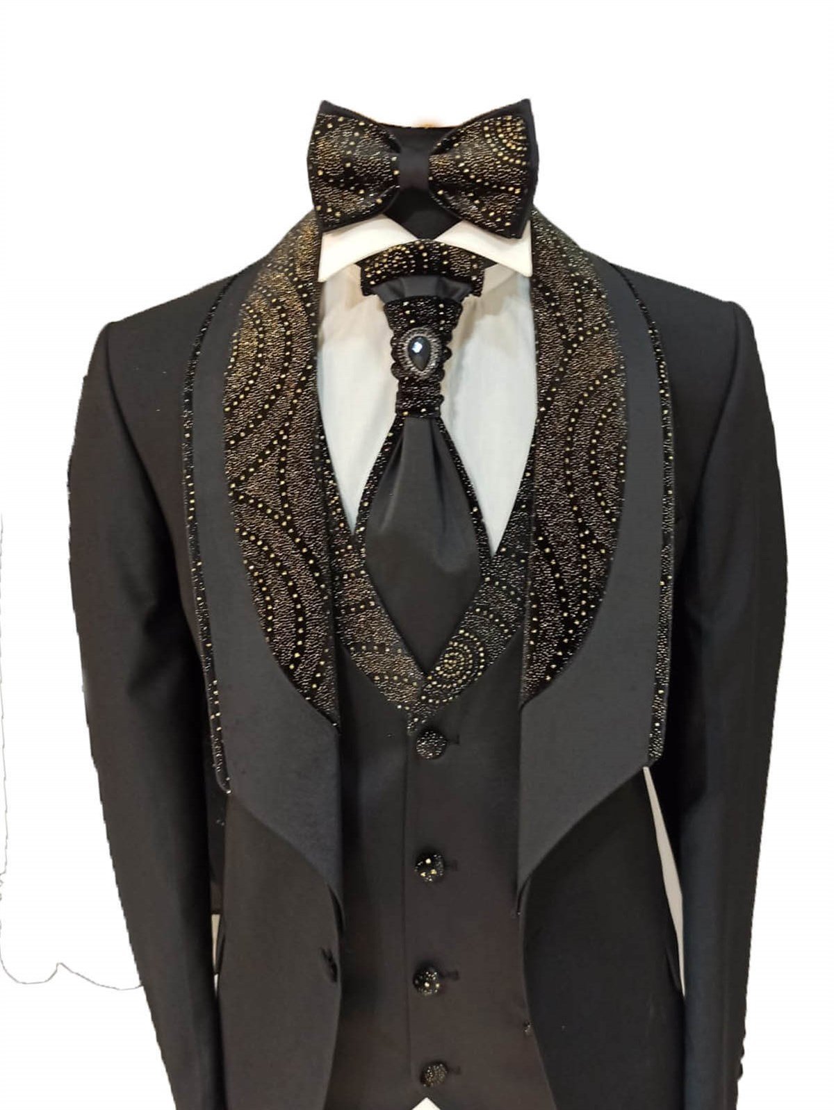 Maserto Slim Fit Siyah Özel Dikim Damatlık