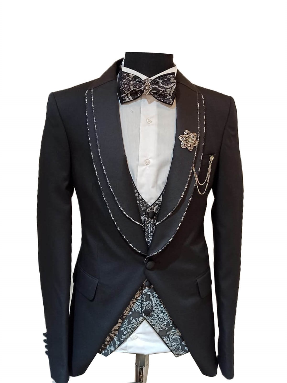 Maserto Slim Fit Siyah Özel Dikim Damatlık