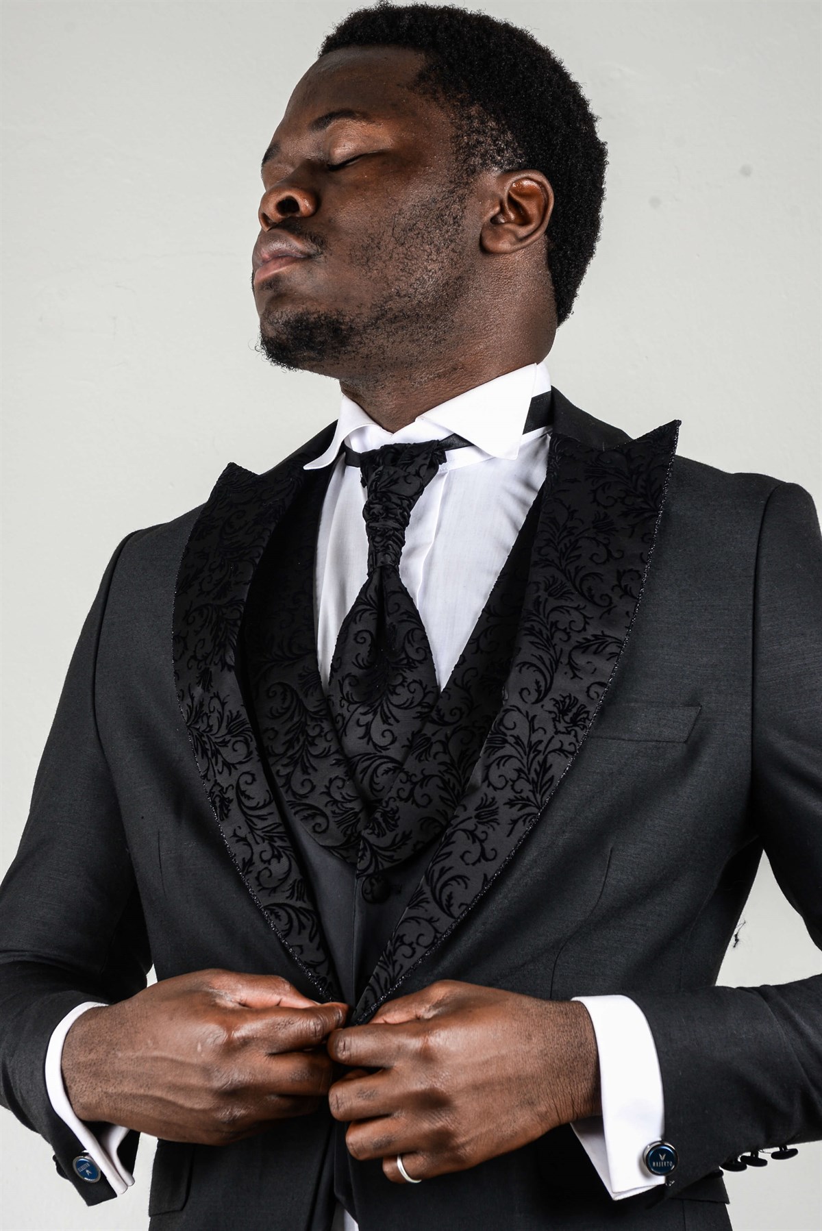 Maserto Slim Fit Siyah Özel Dikim Damatlık