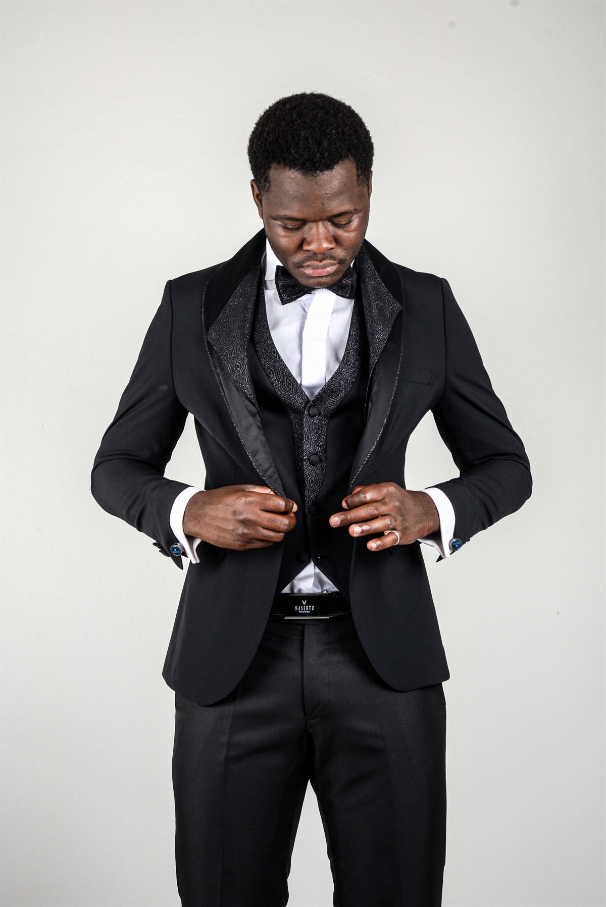 Maserto Slim Fit Siyah Özel Dikim Damatlık