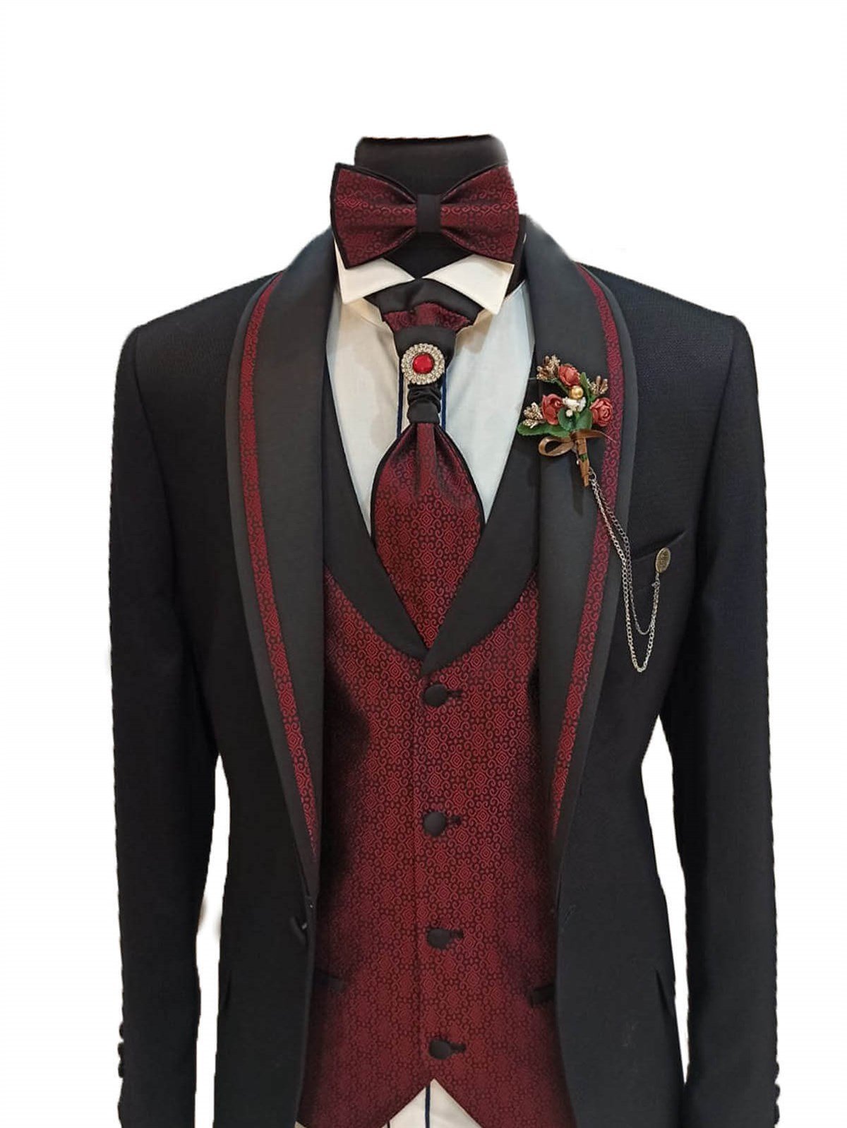 Maserto Slim Fit Siyah Özel Dikim Damatlık