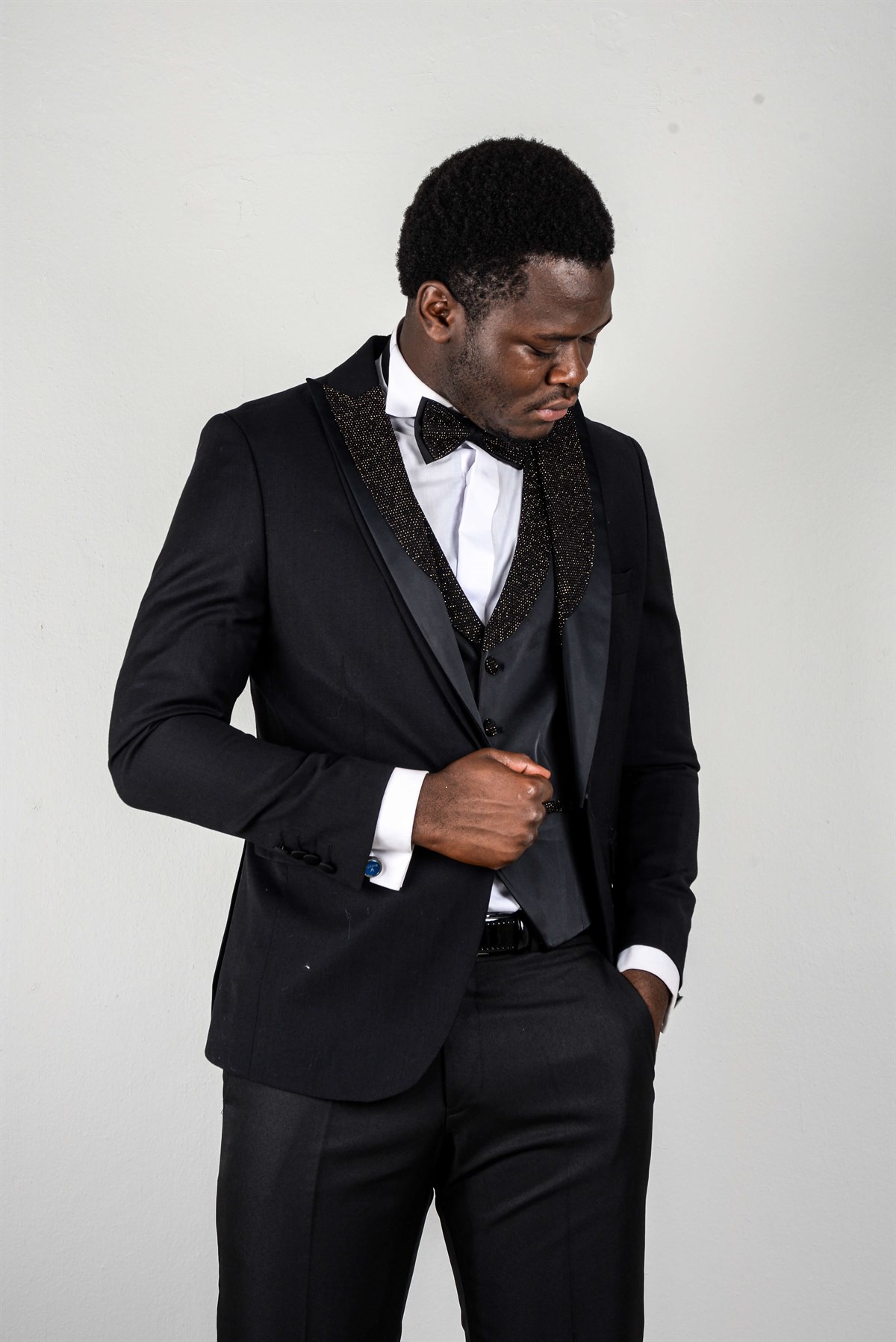 Maserto Slim Fit Siyah Özel Dikim Damatlık