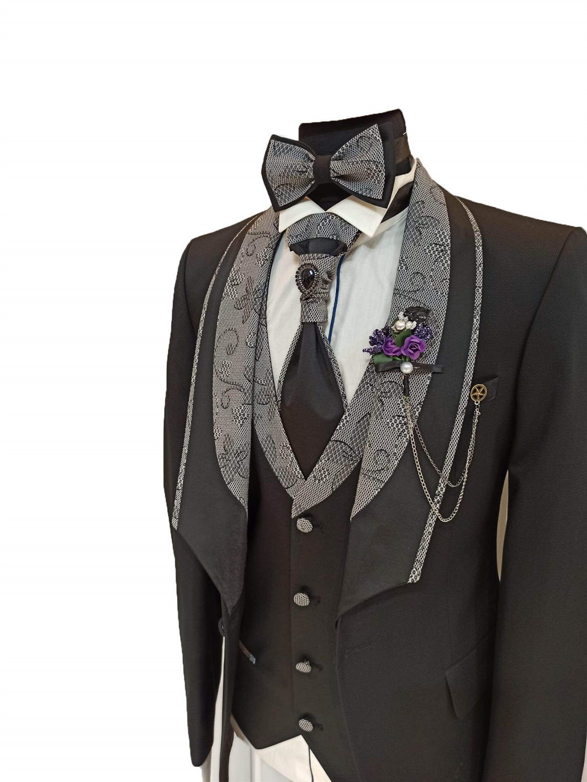 Maserto Slim Fit Siyah Özel Dikim Damatlık