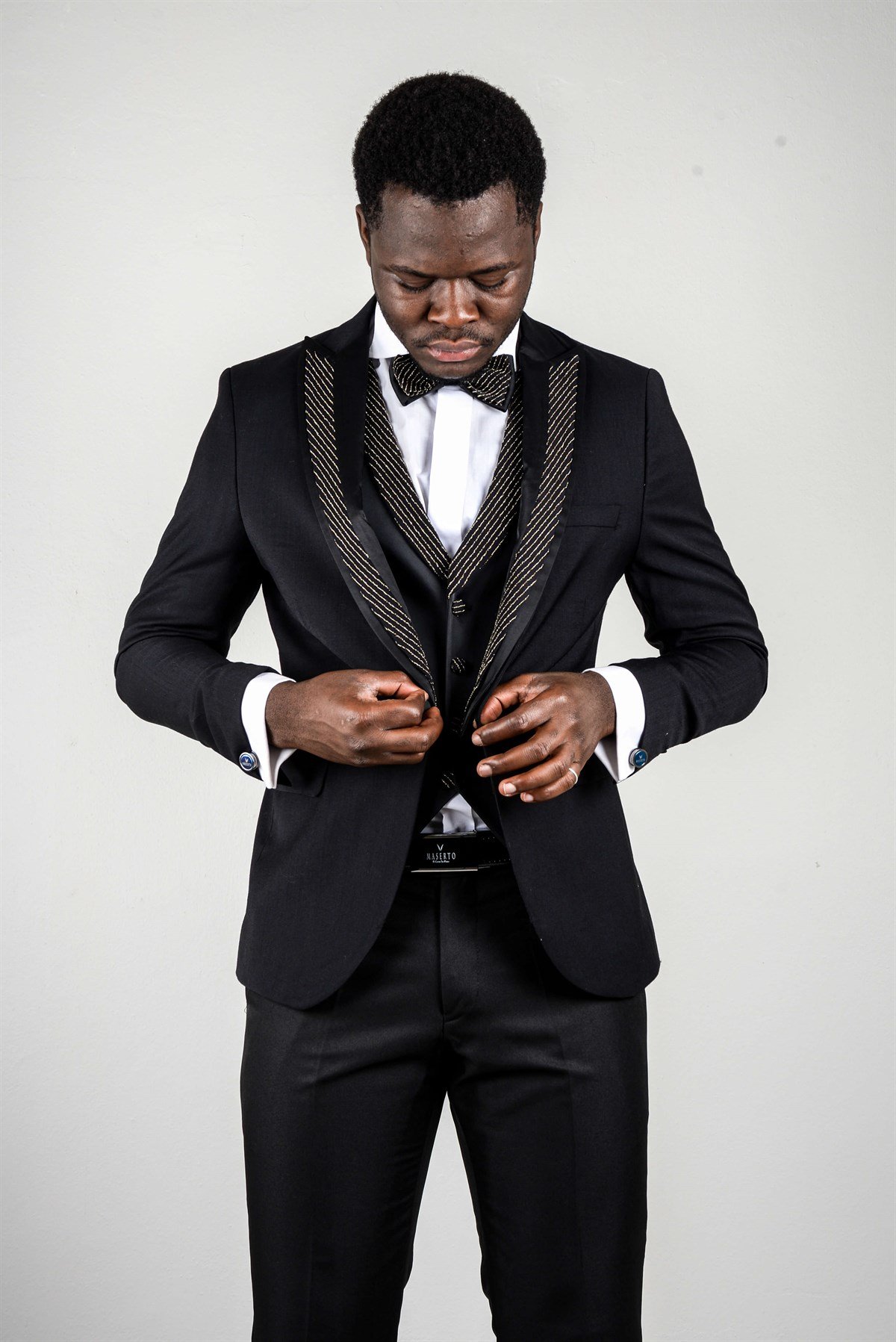 Maserto Slim Fit Siyah Özel Dikim Damatlık