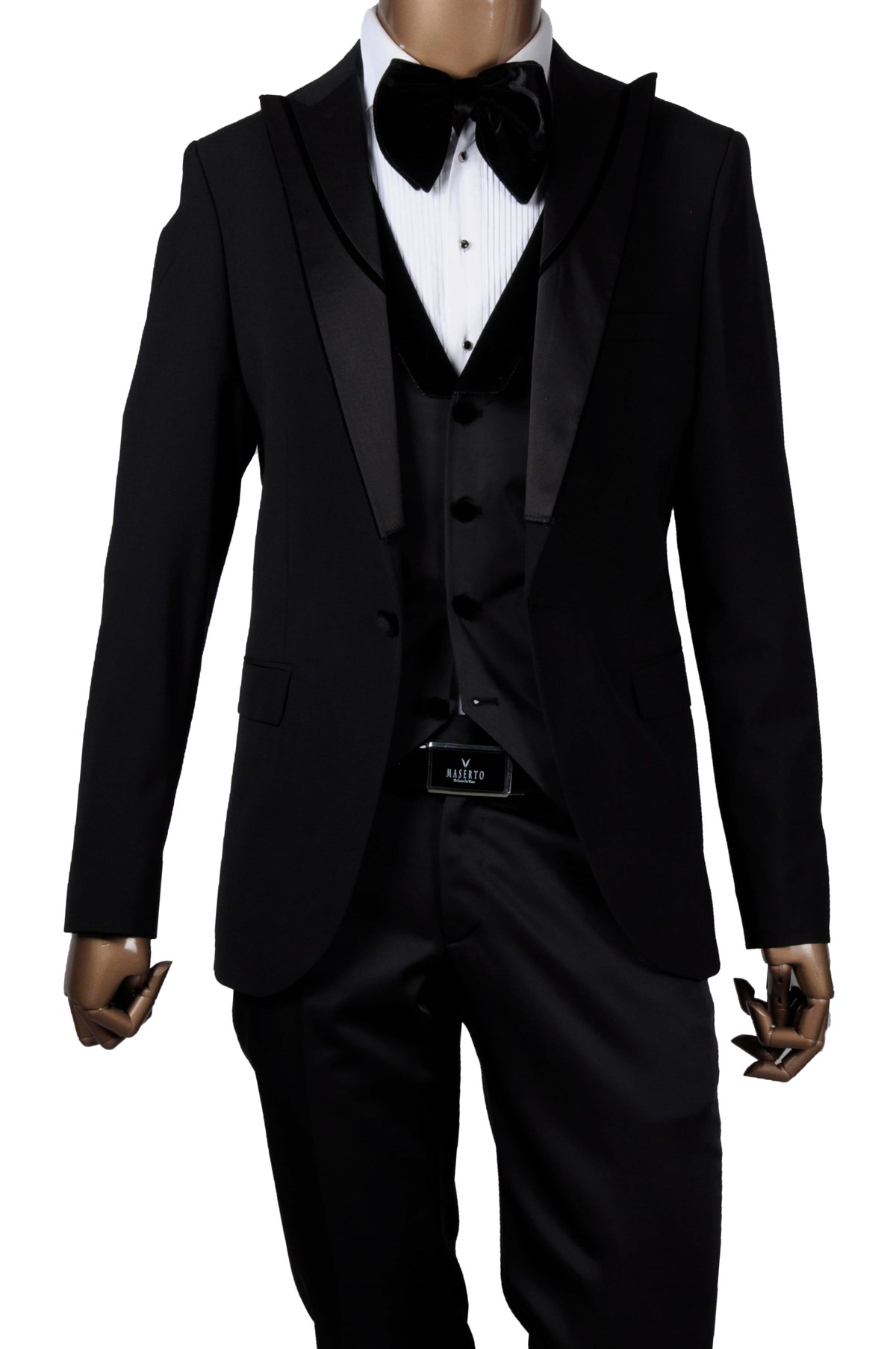 Maserto Slim Fit Siyah Özel Siyah Damatlık