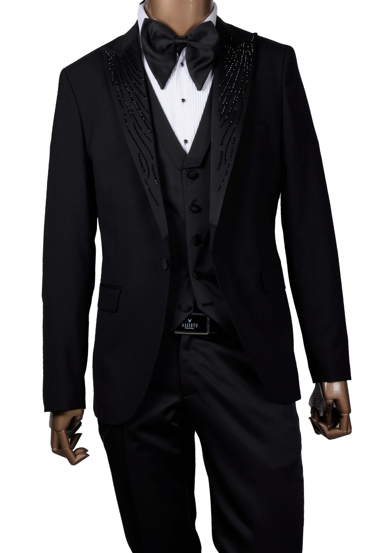 Maserto Slim Fit Siyah Özel Siyah Damatlık