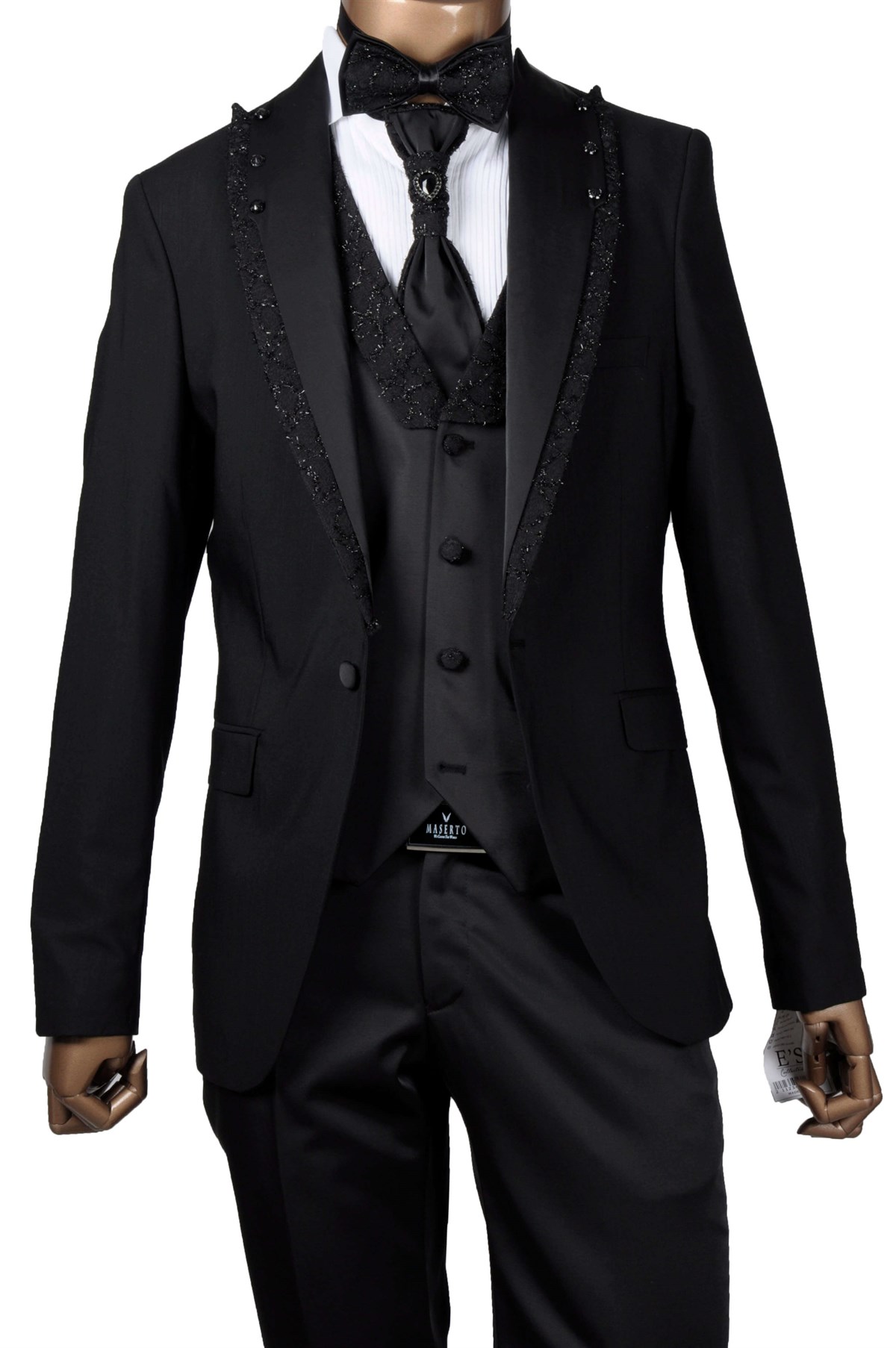 Maserto Slim Fit Siyah Özel Siyah Damatlık