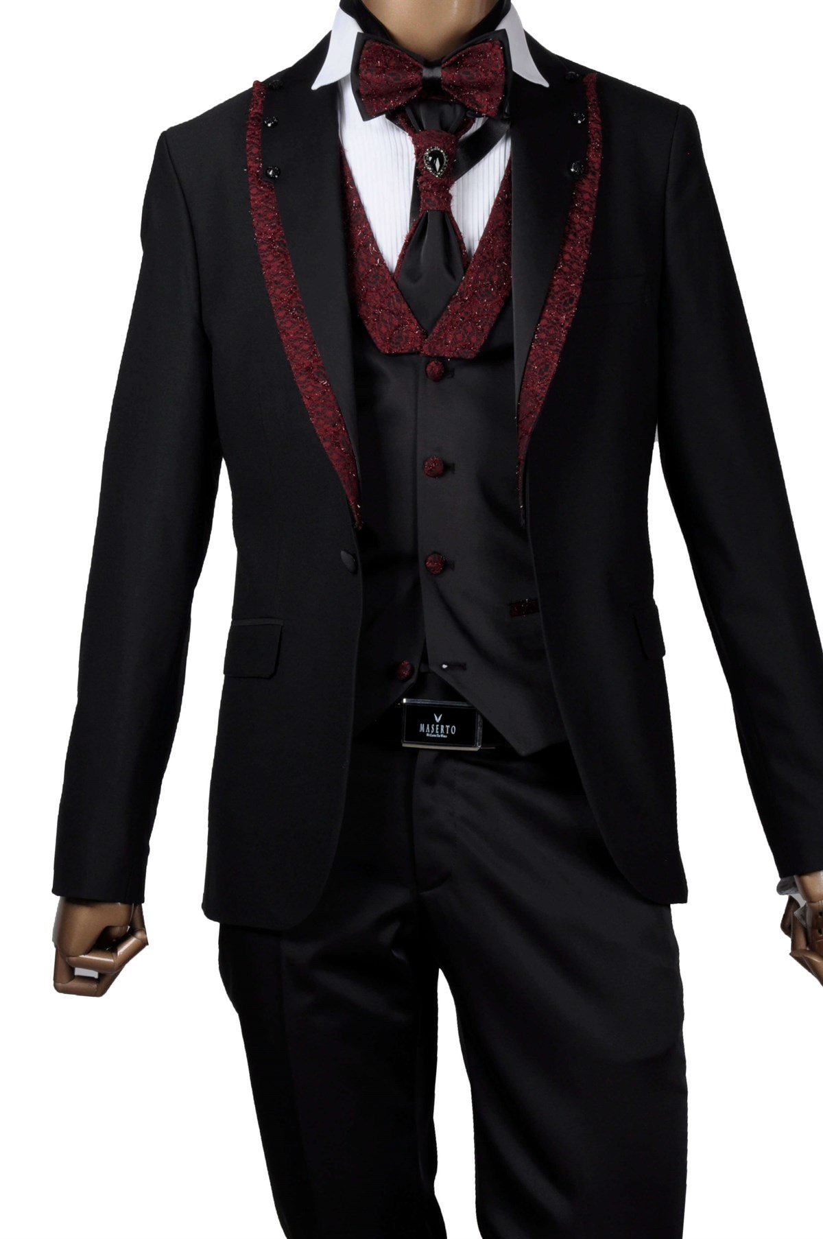 Maserto Slim Fit Siyah Özel Siyah Damatlık