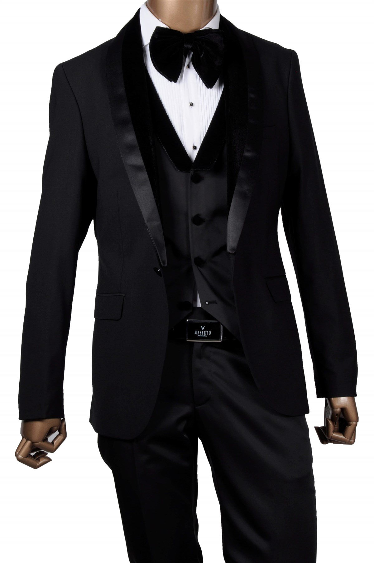 Maserto Slim Fit Siyah Özel Siyah Damatlık