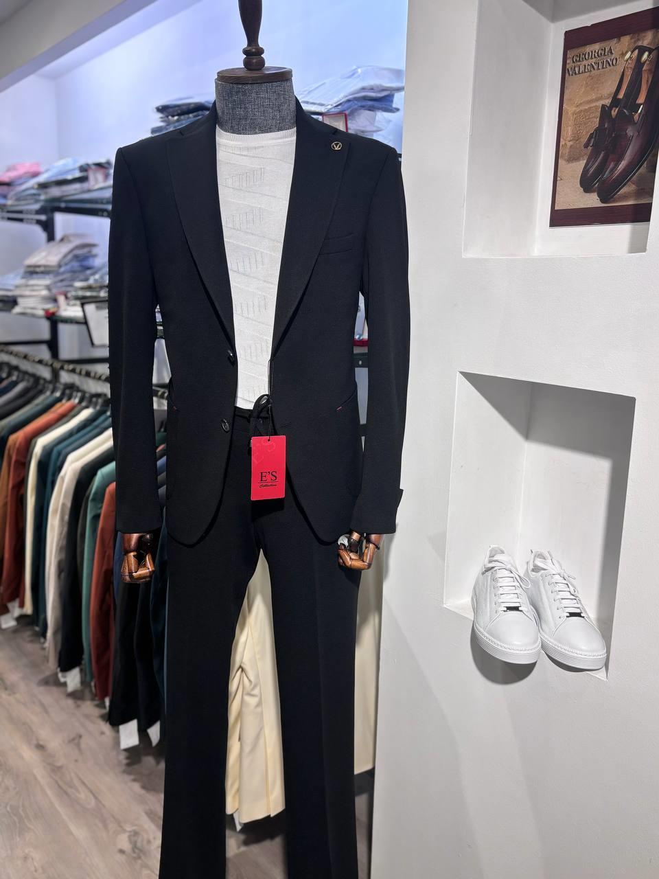 Maserto Slim Fit Siyah Soft Takım Elbise Düz Desenli
