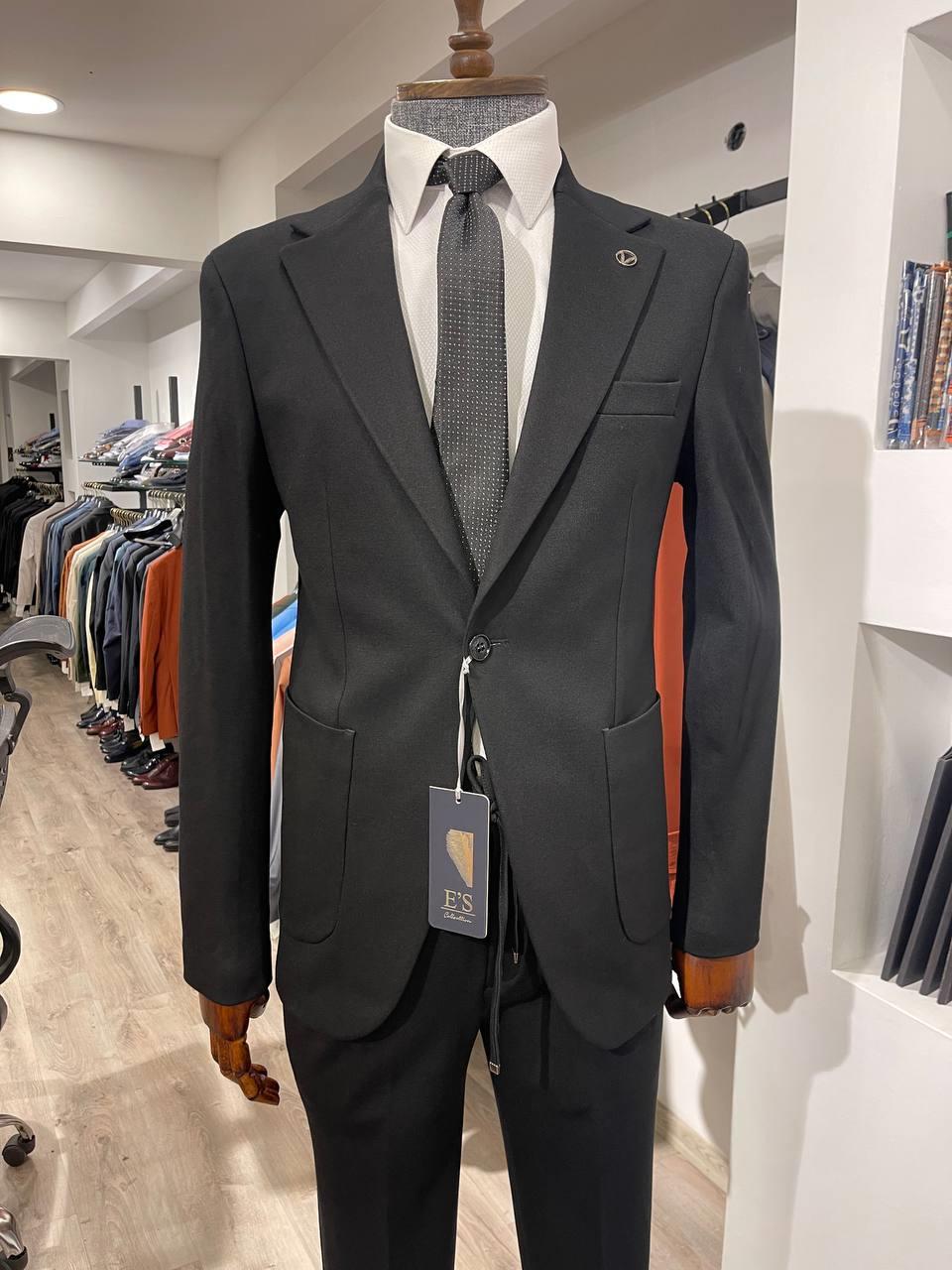 Maserto Slim Fit Siyah Takım Elbise Düz Desenli