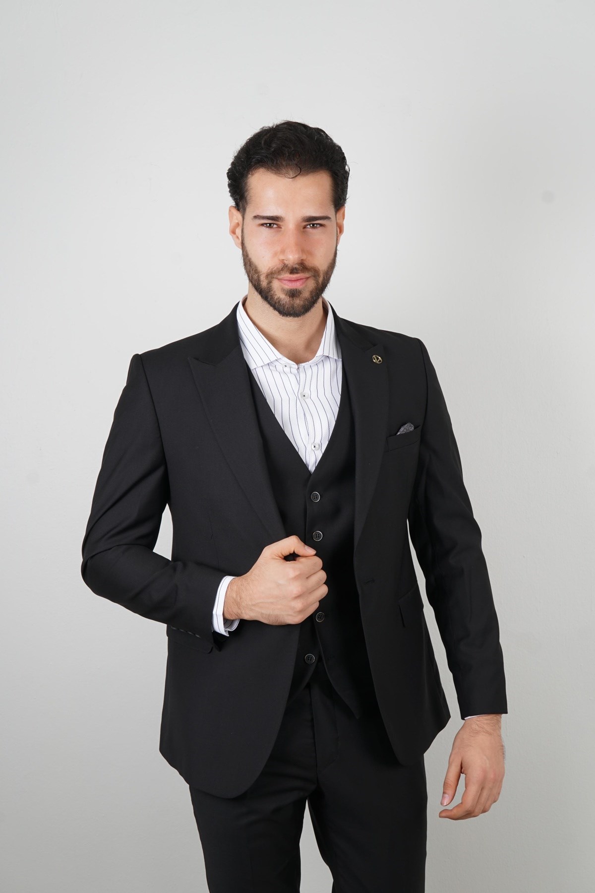 Maserto Slim Fit Siyah Takım Elbise Düz Desenli