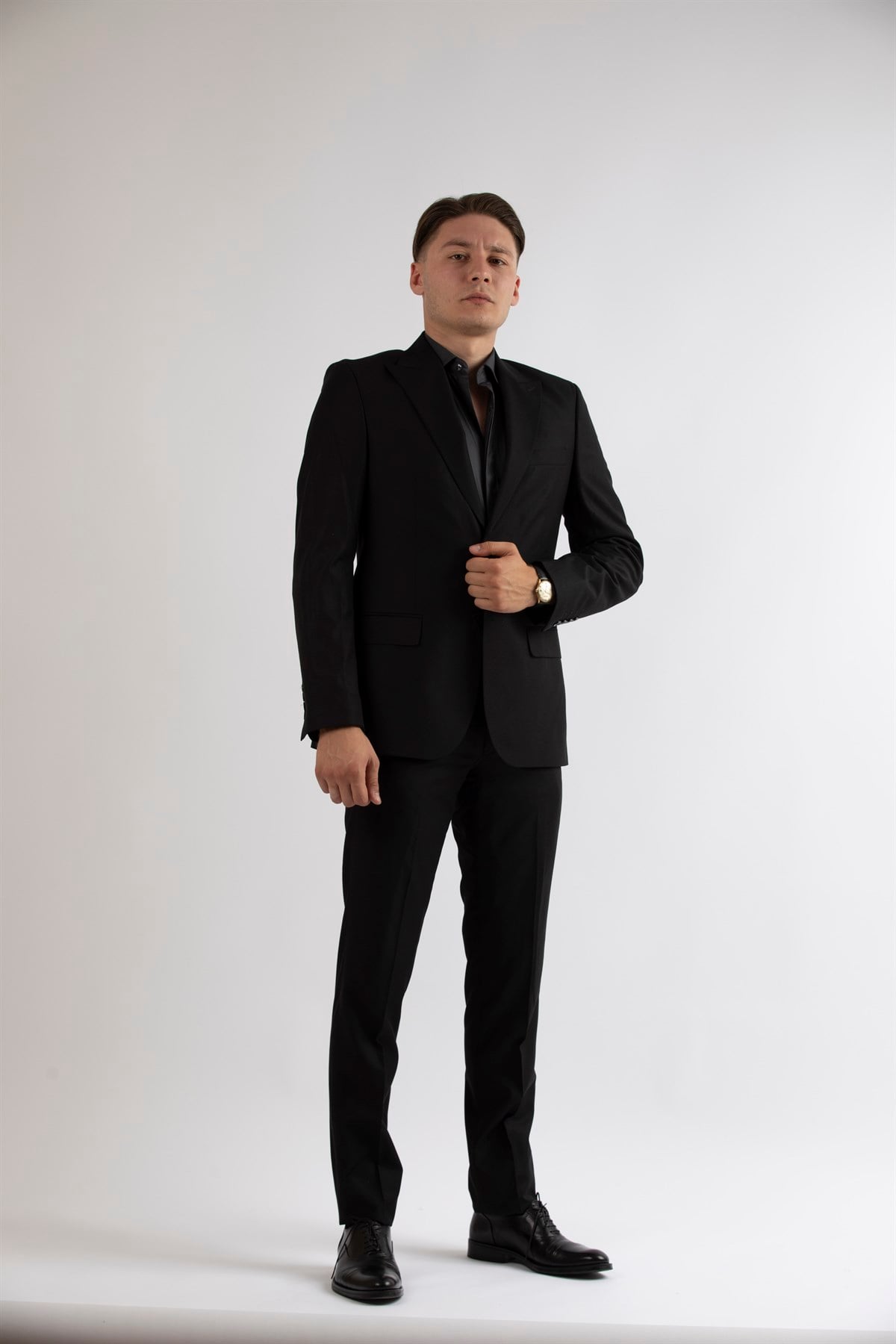 Maserto Slim Fit Black Suit Self-Patterned